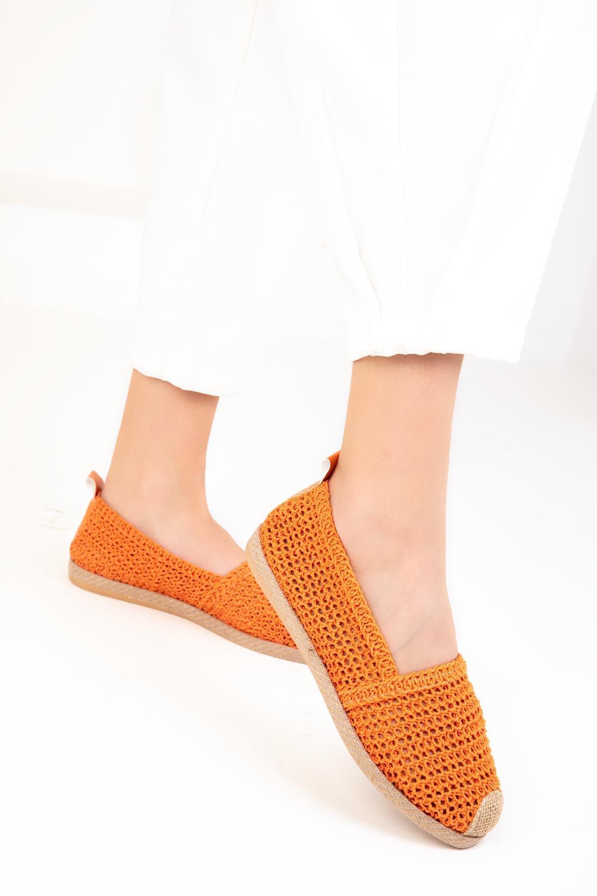 Orange Knitted Flats, Orange, large image number 2