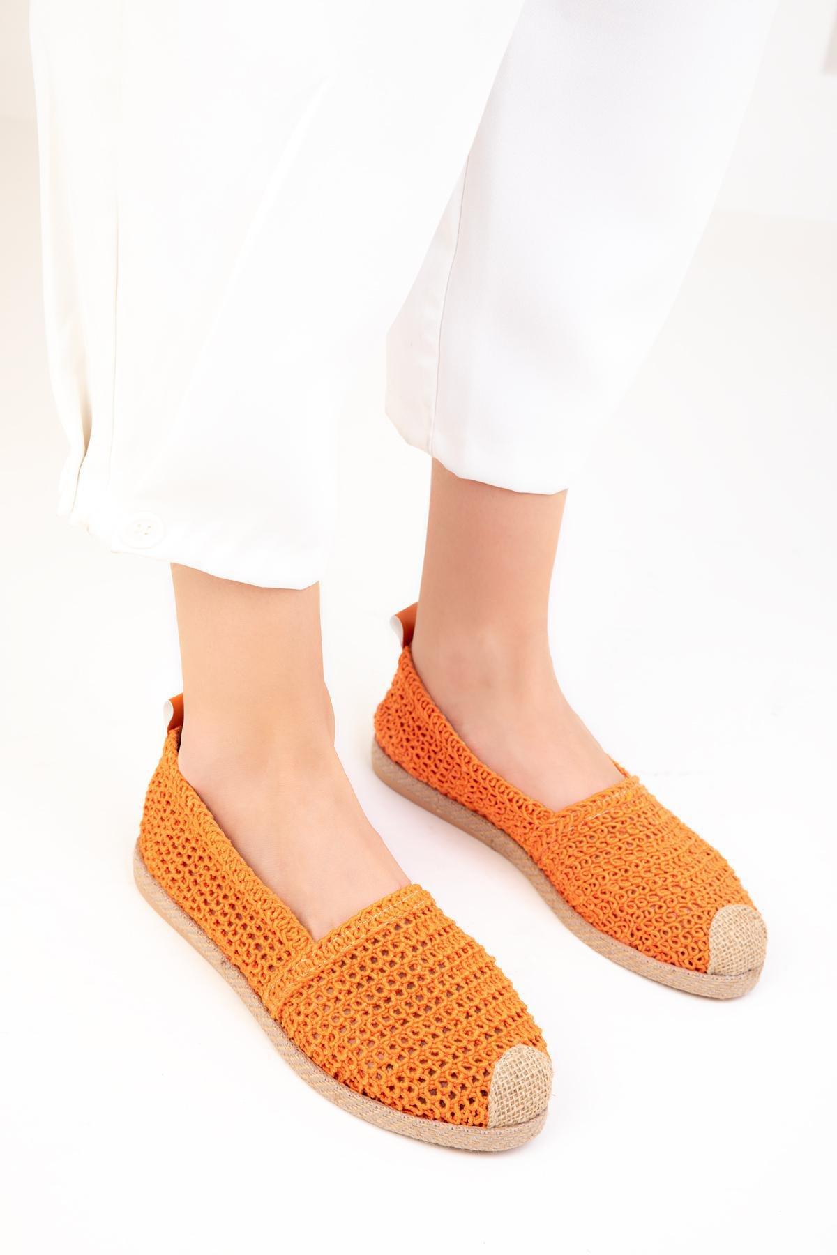Orange Knitted Flats, Orange, large image number 3