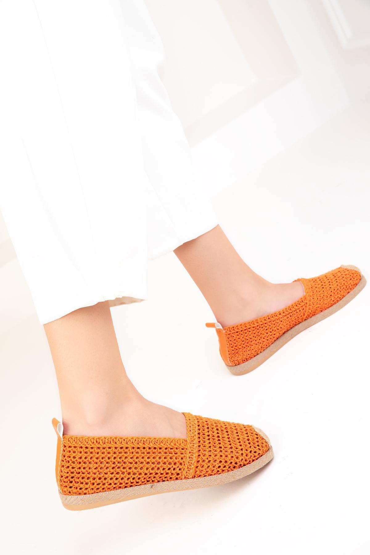 Orange Knitted Flats, Orange, large image number 4