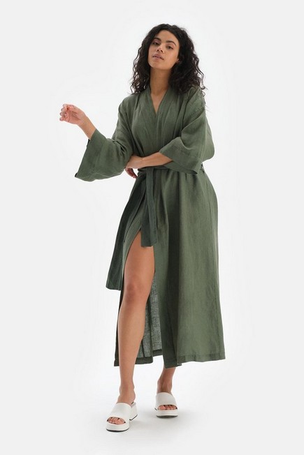 Dagi - Green Linen Long Kimono