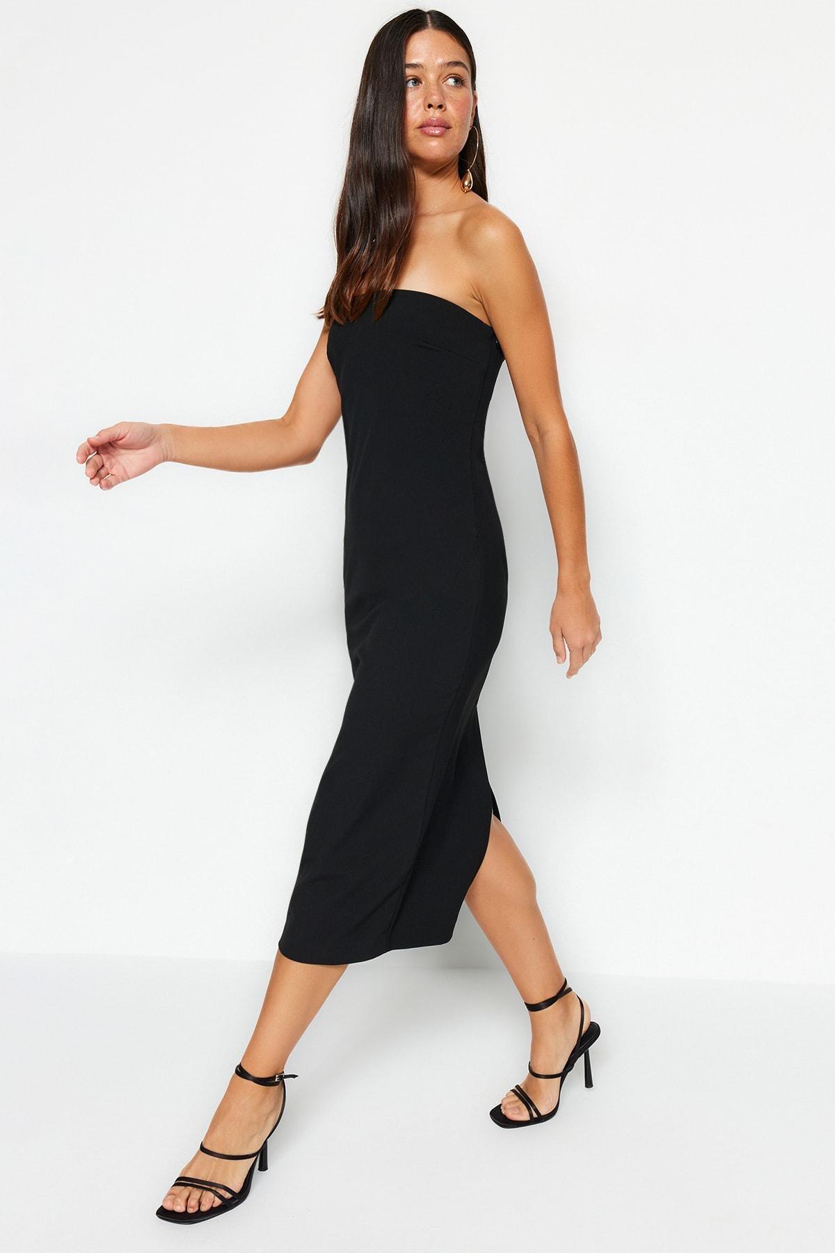 Black Strapless Shift Dress, , large image number 1
