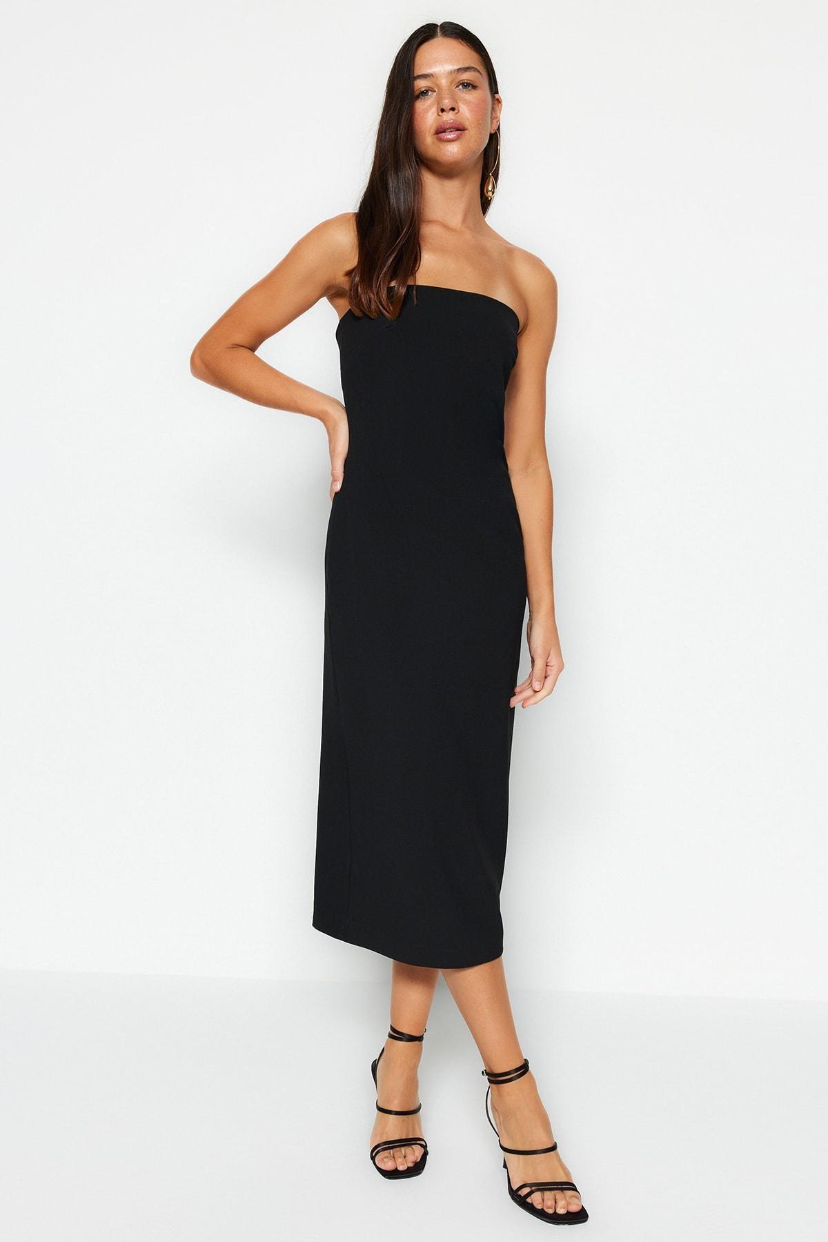 Black Strapless Shift Dress, , large image number 2