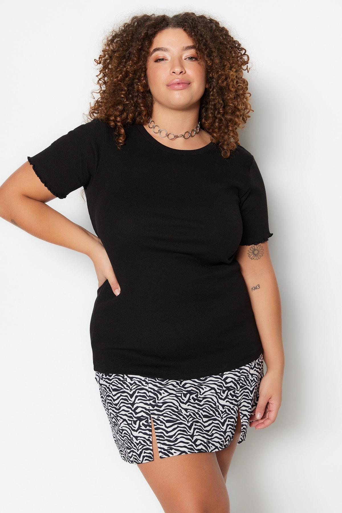 Black Slim Plus Size Blouse, , large image number 0
