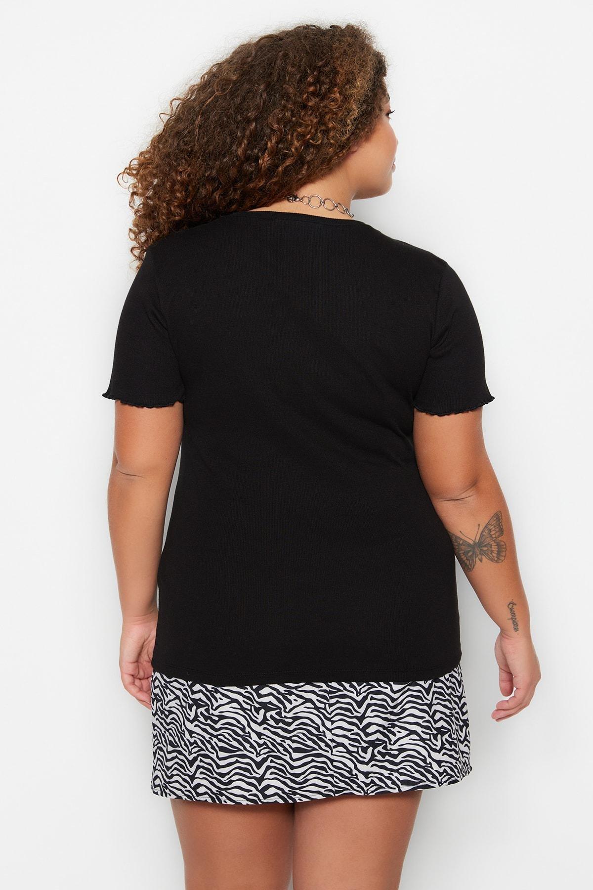 Black Slim Plus Size Blouse, , large image number 4