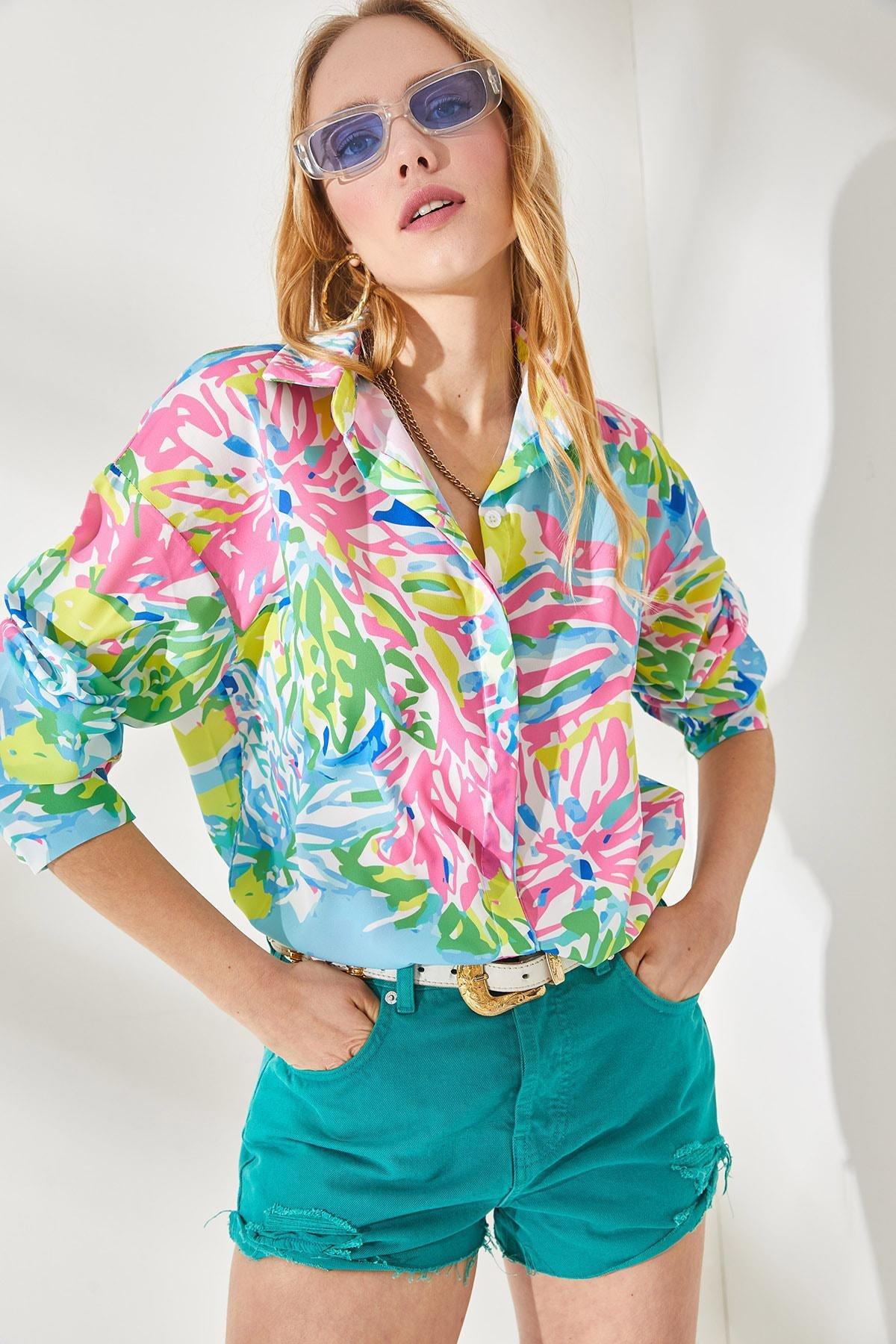 Multicolour Oversized Patterned Shirt, , large image number 0
