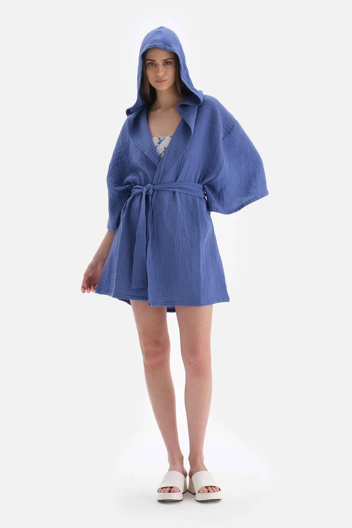 Dagi - Blue Muslin Caps Short Kimono