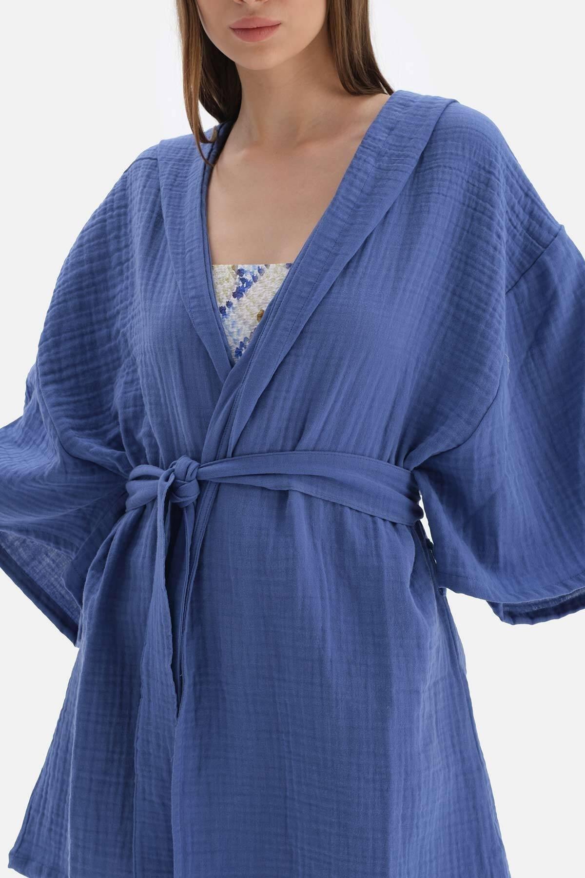 Dagi - Blue Muslin Caps Short Kimono