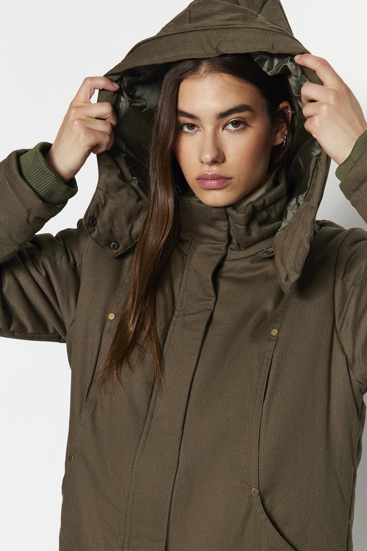 Khaki Parka Coat, , large image number 4