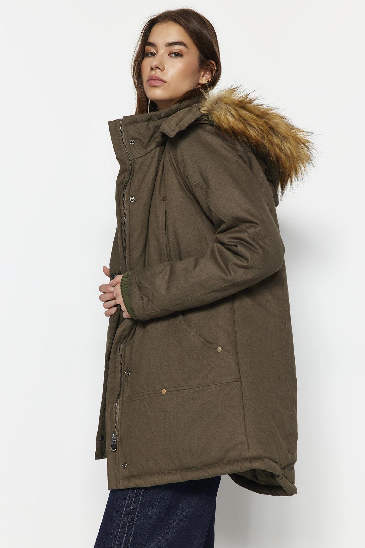 Khaki Parka Coat, , large image number 5