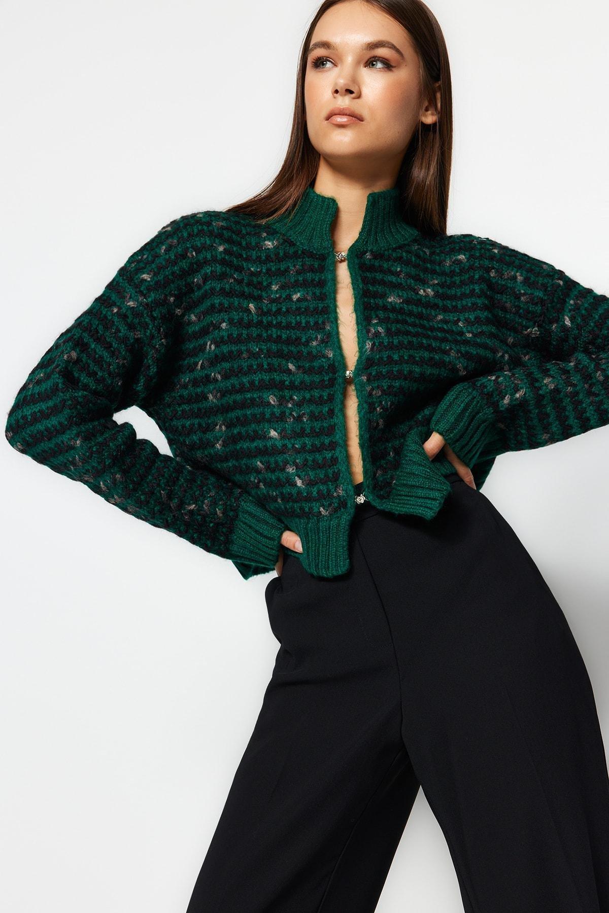 Green Gradient Knitted Cardigan, , large image number 0