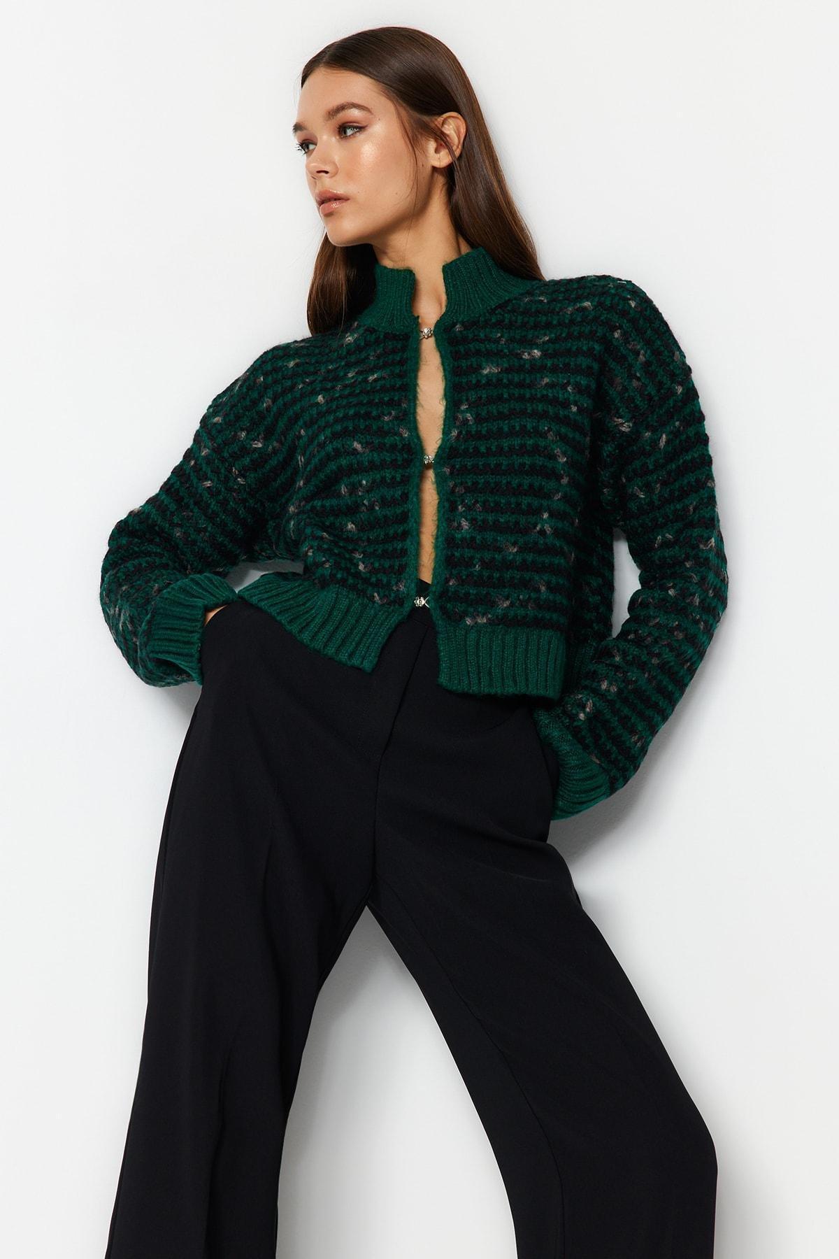 Green Gradient Knitted Cardigan, , large image number 1