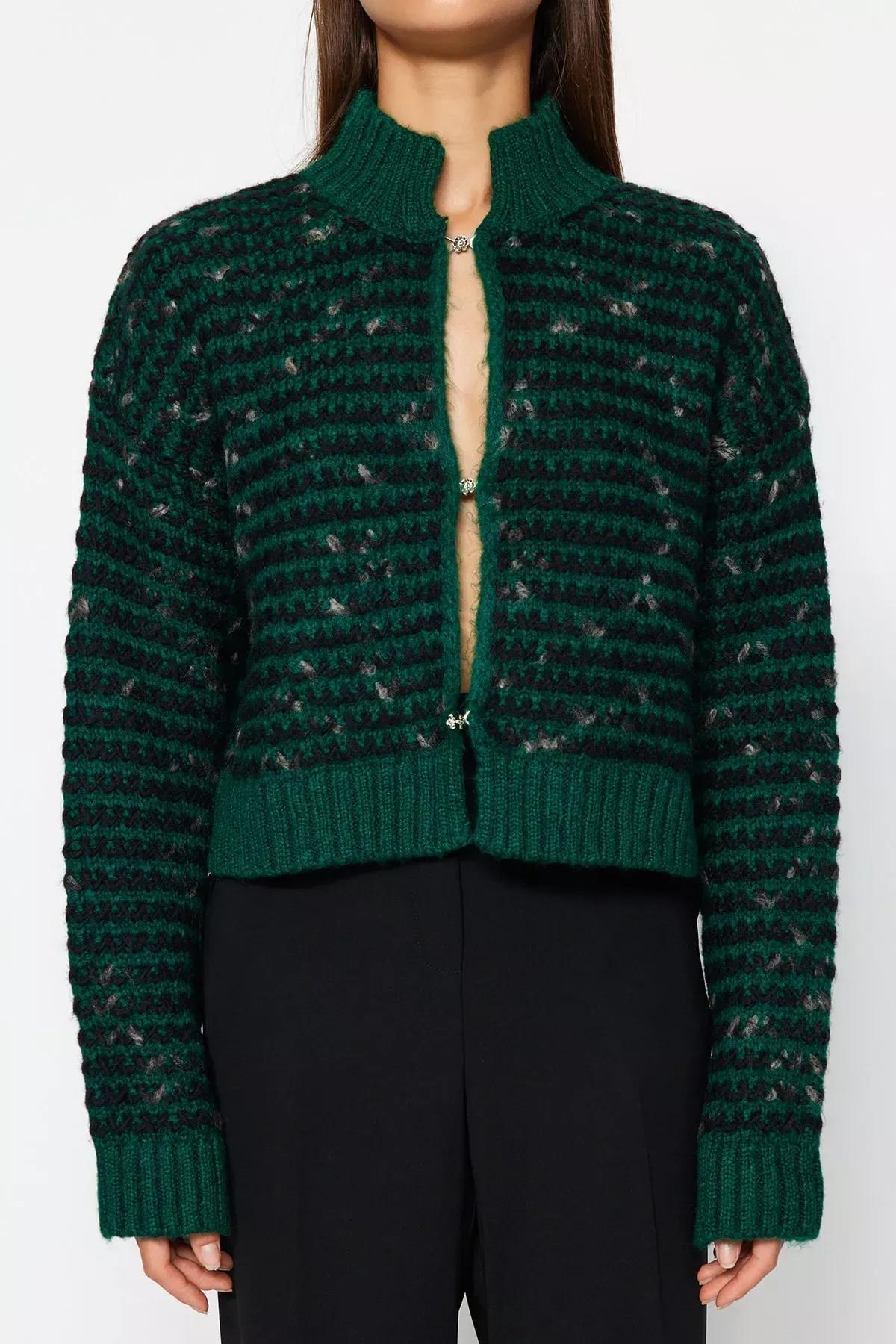 Green Gradient Knitted Cardigan, Green, medium