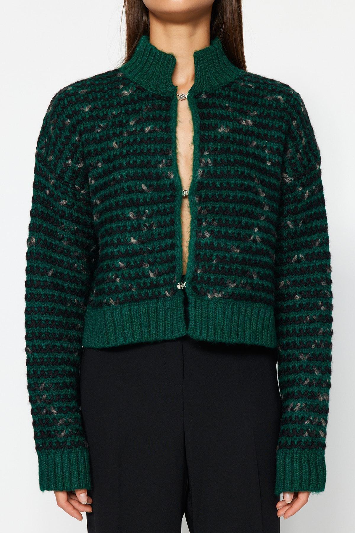 Green Gradient Knitted Cardigan, , large image number 3