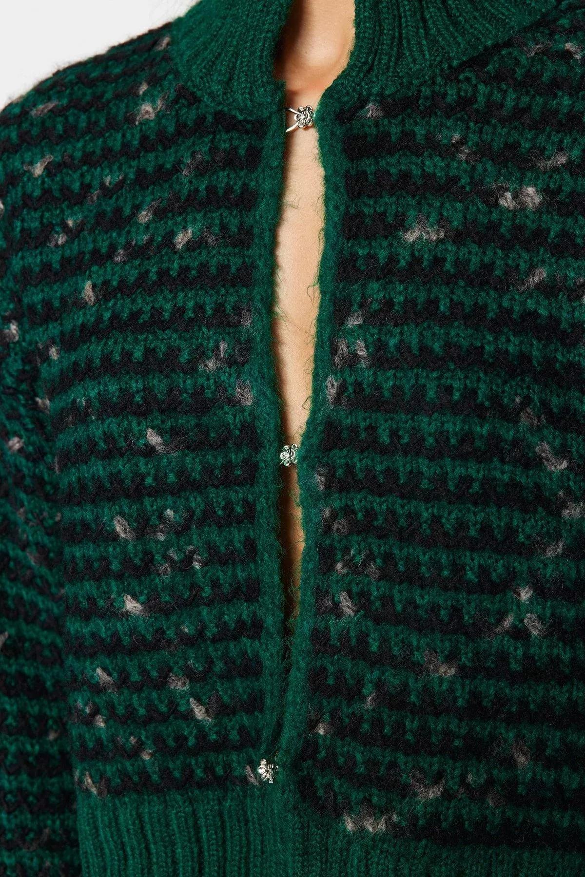 Green Gradient Knitted Cardigan, Green, large image number 3