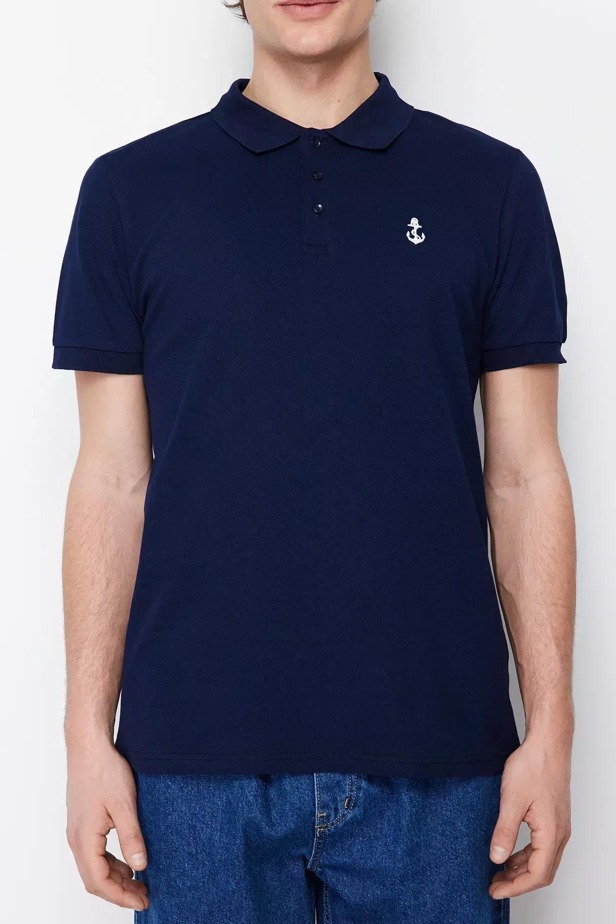 تيشيرت بياقة بولو بملمس بارز، كحلي, Navy blue, large image number 4