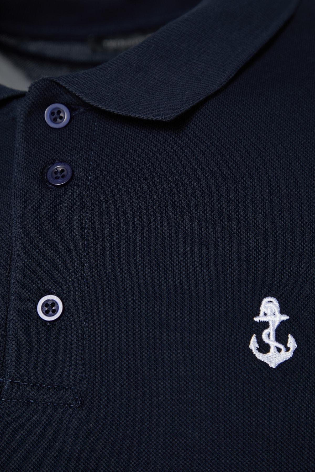 Navy Textured Cotton Polo Collar T-Shirt, , large image number 6