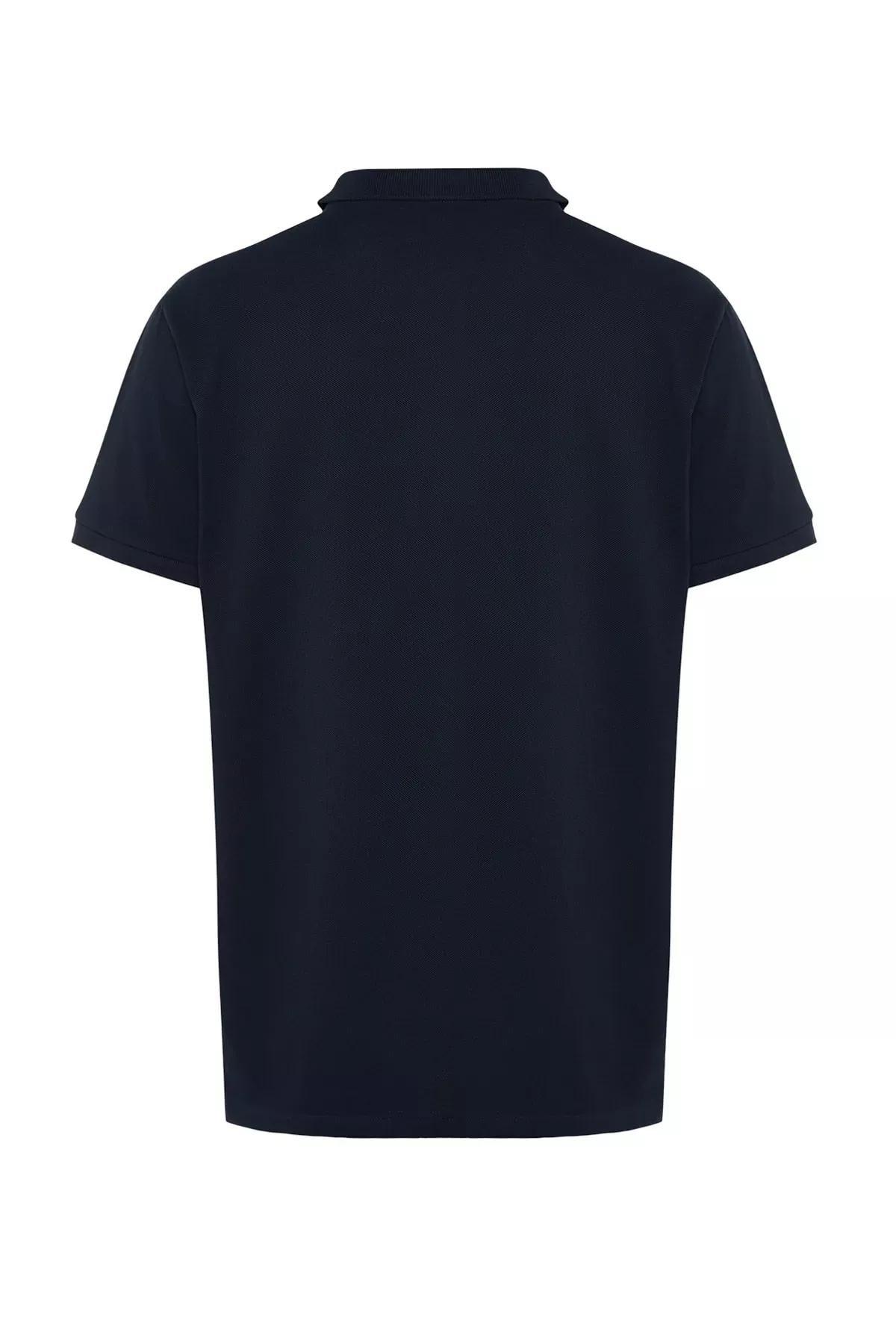 Navy Textured Cotton Polo Collar T-Shirt, , large image number 7