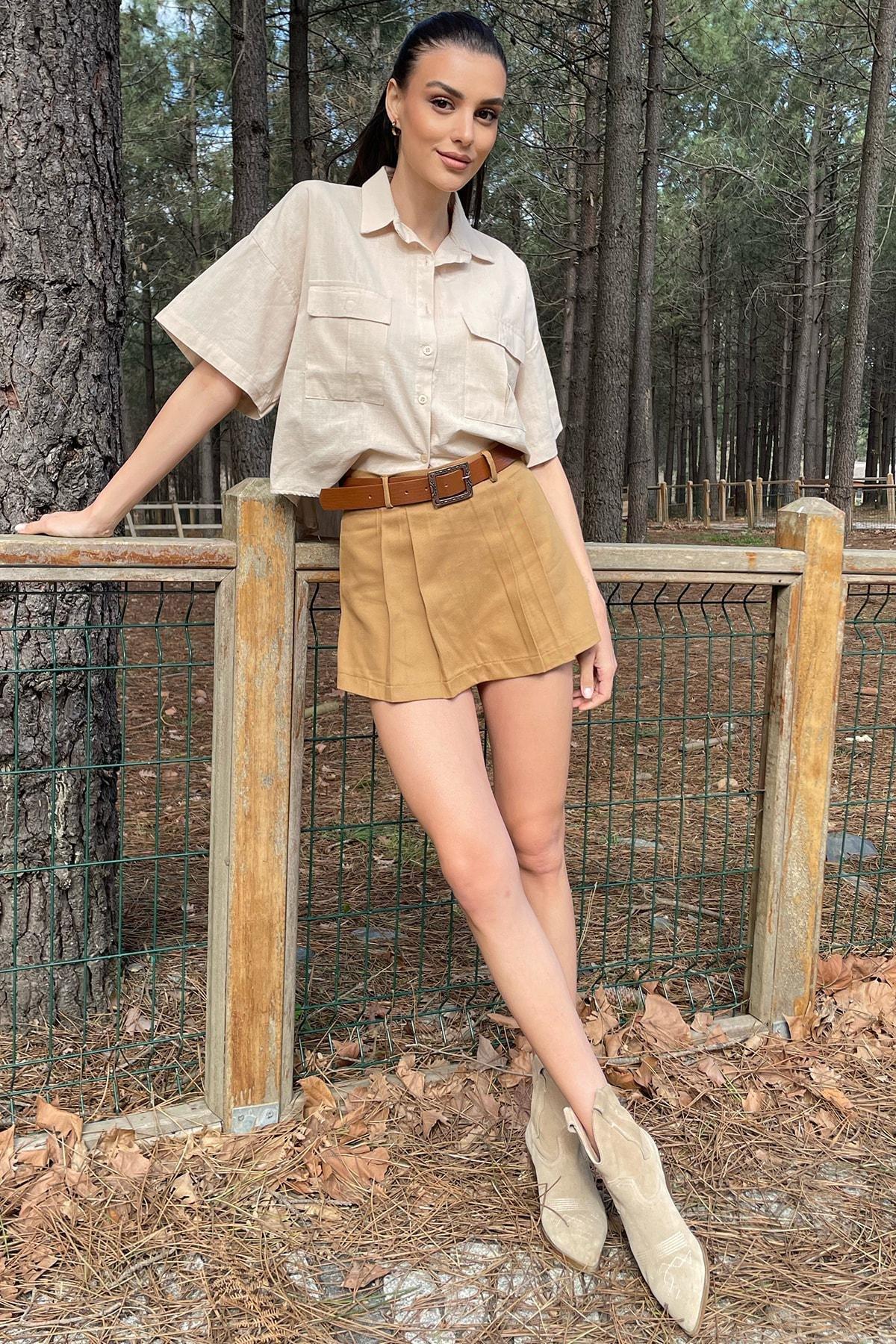 Brown Ruffled Mini Skirt, , large image number 0
