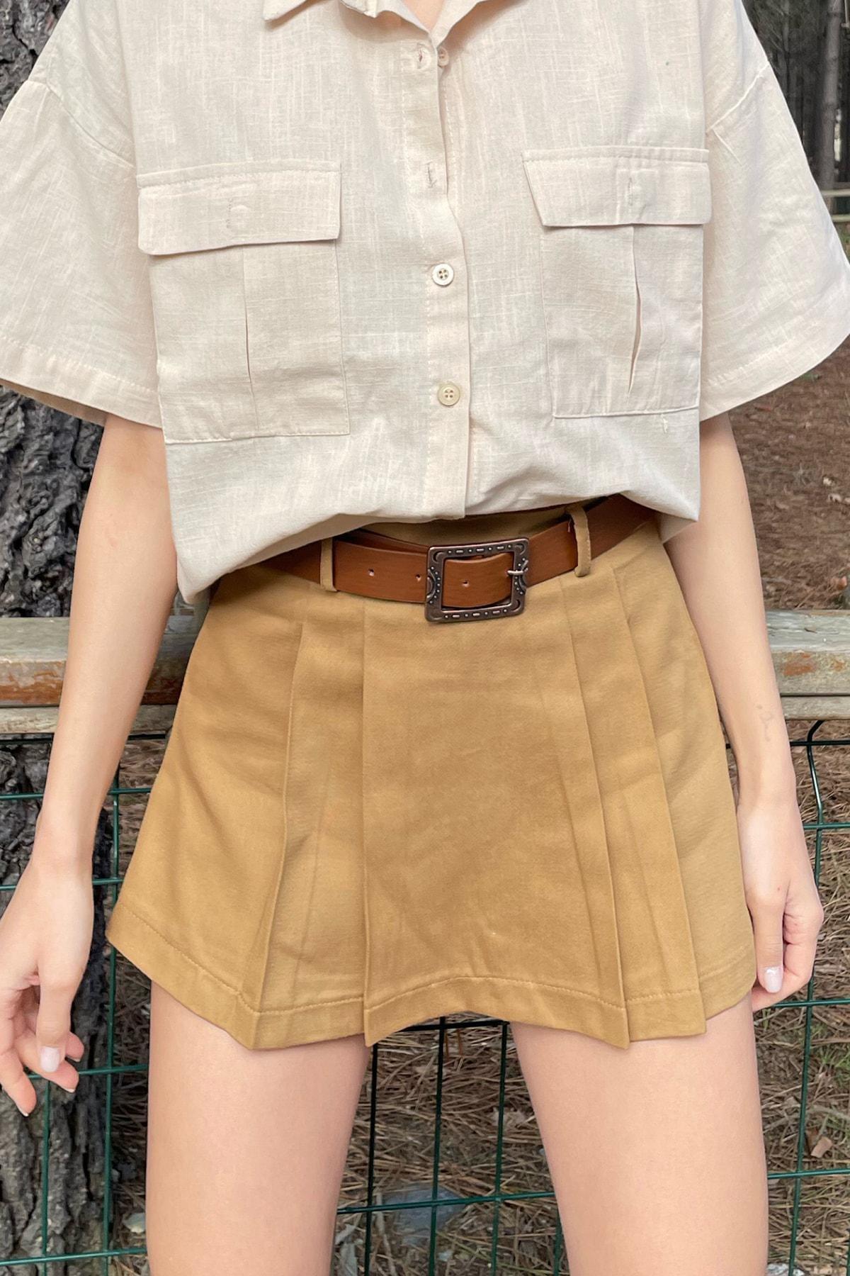 Brown Ruffled Mini Skirt, , large image number 1