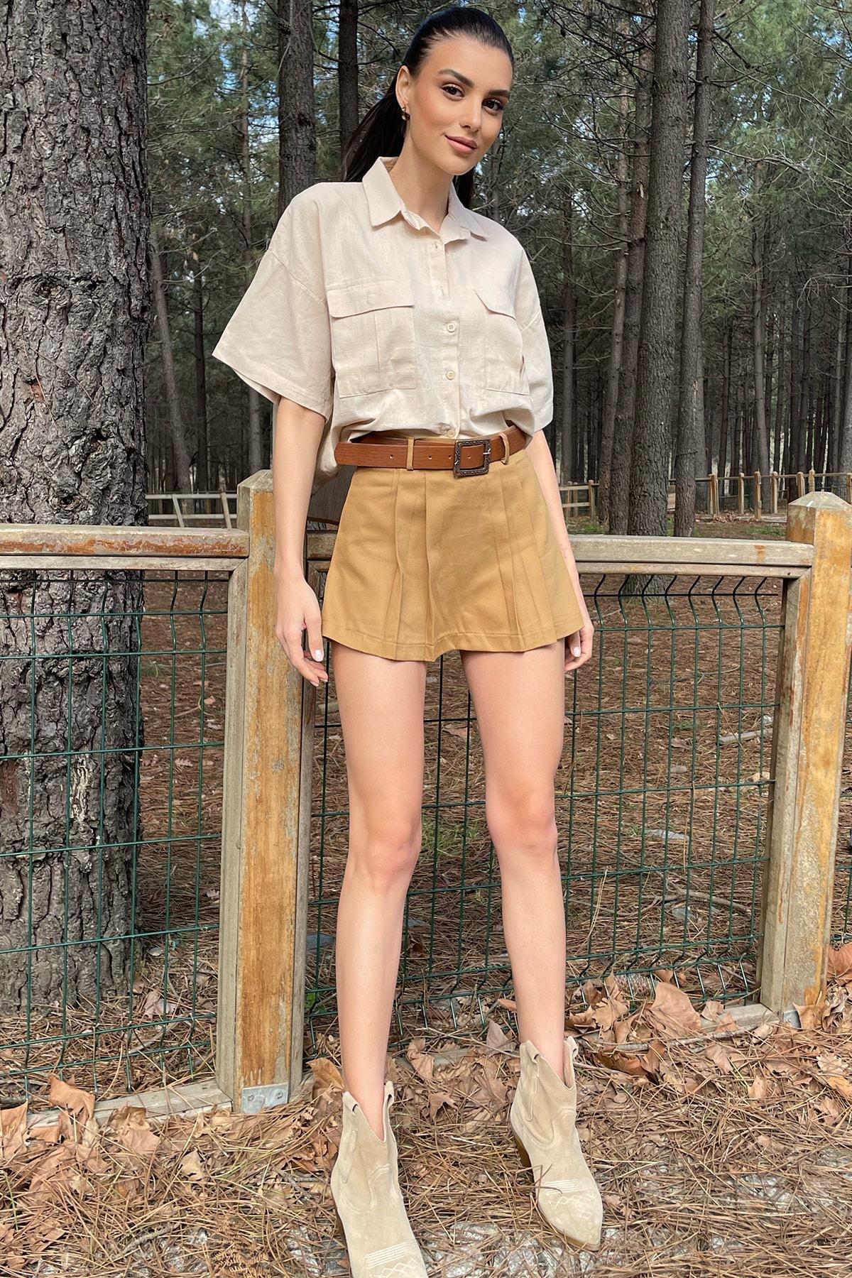 Alacati - Brown Ruffled Mini Skirt