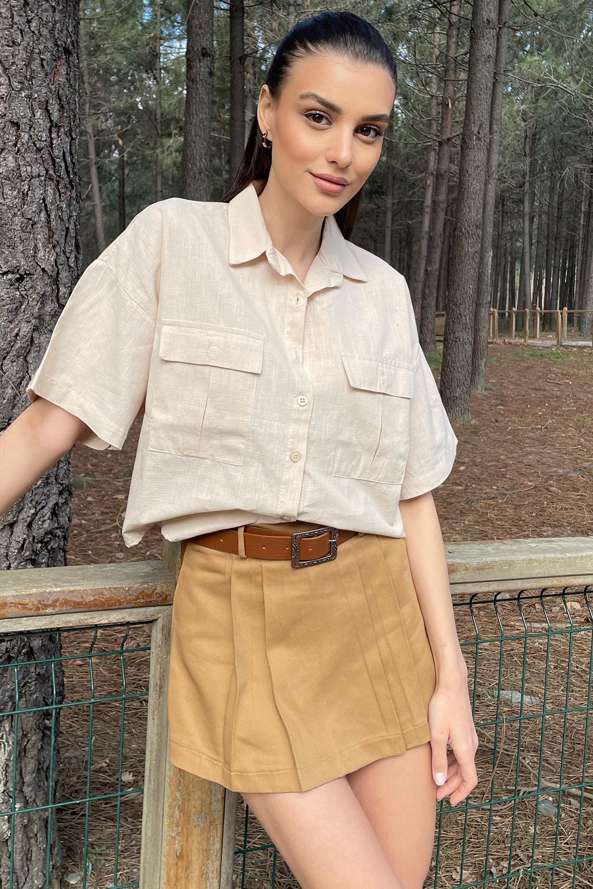Brown Ruffled Mini Skirt, , large image number 3