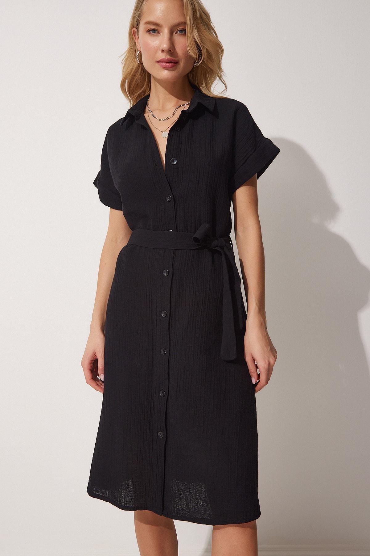 Black Textured Shirt Dress, , large image number 0