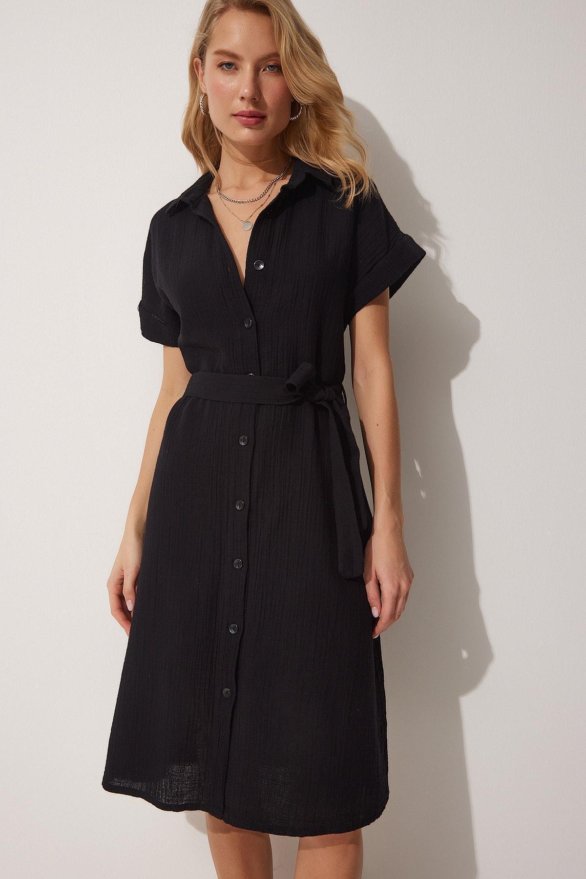 Black Textured Shirt Dress, , large image number 1