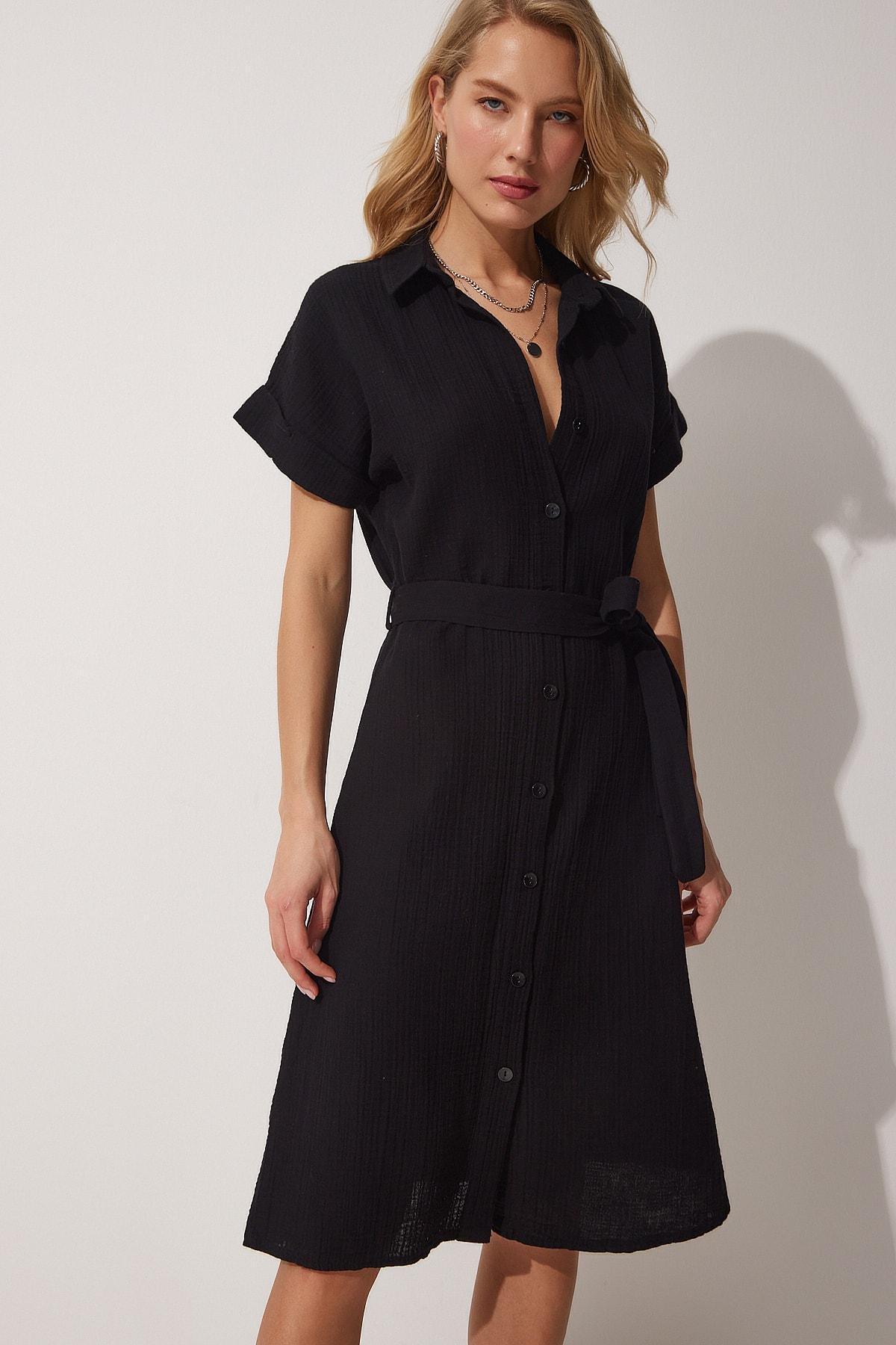 Black Textured Shirt Dress, , large image number 2