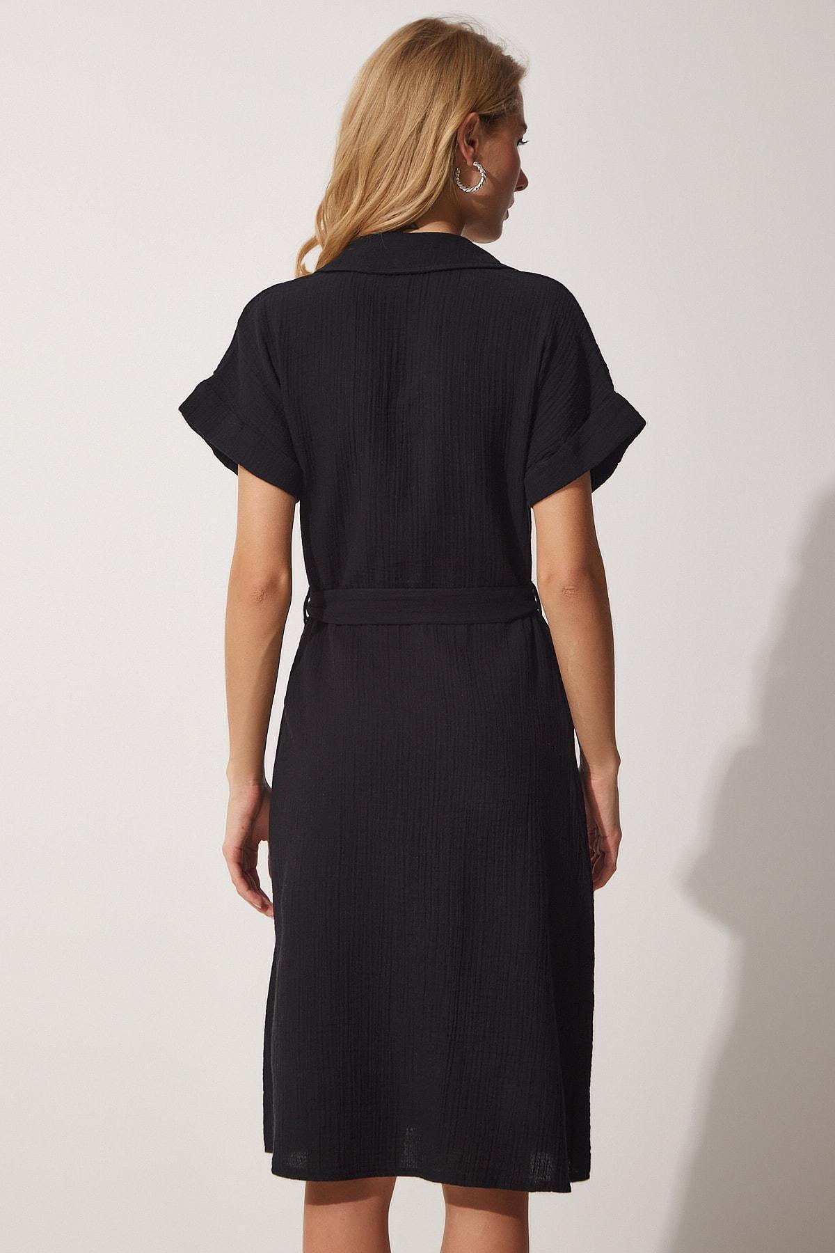 Black Textured Shirt Dress, , large image number 3