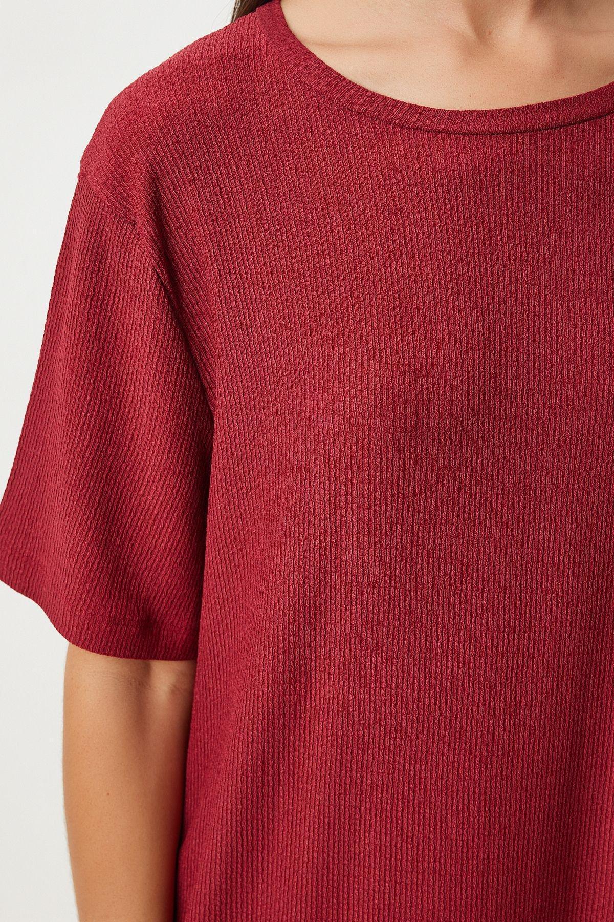 Burgundy Long Casual Knitted Dress, , large image number 0
