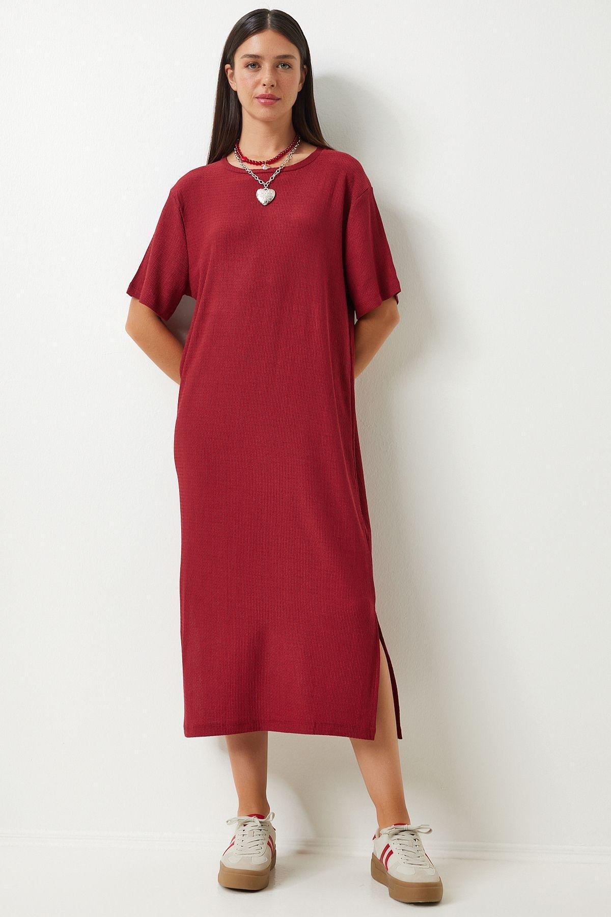 Burgundy Long Casual Knitted Dress, , large image number 3