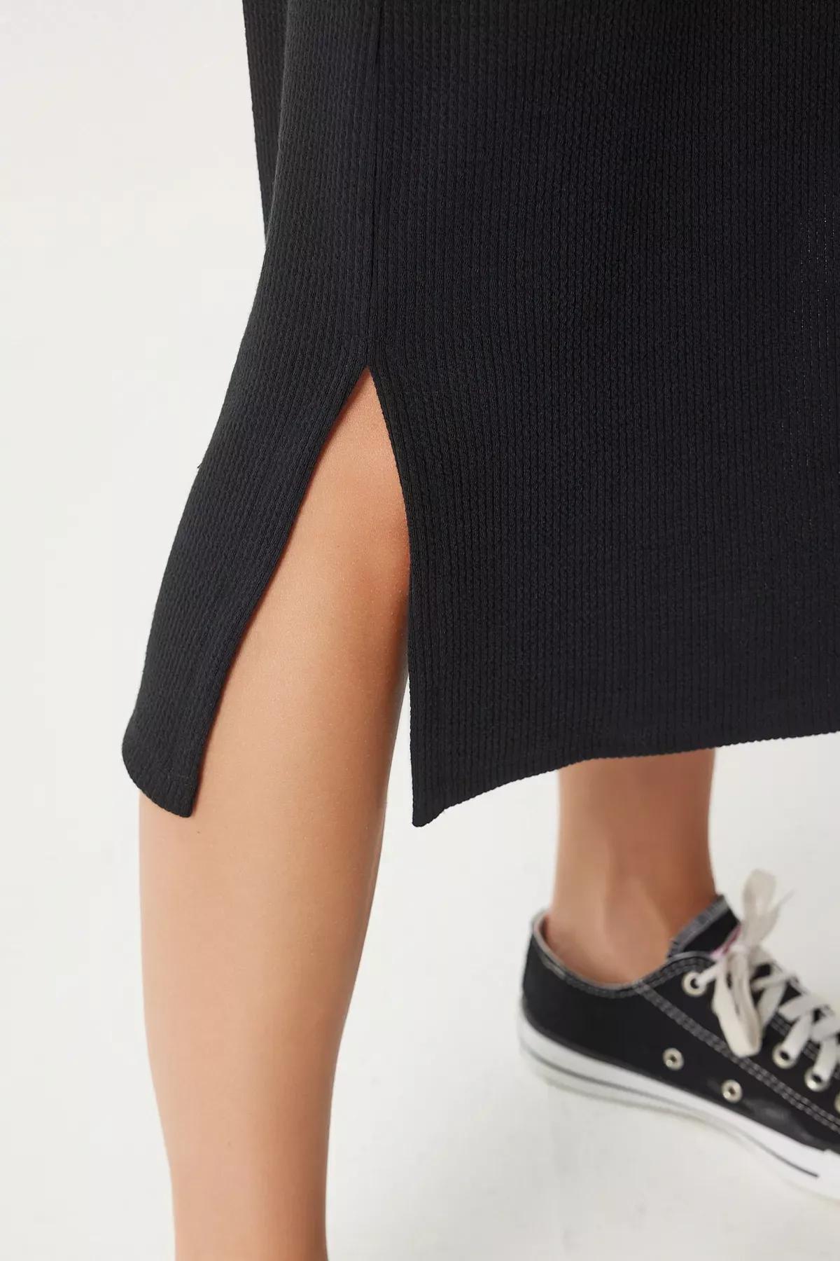 Textured Casual Knitted Dress, BLACK, large image number 3