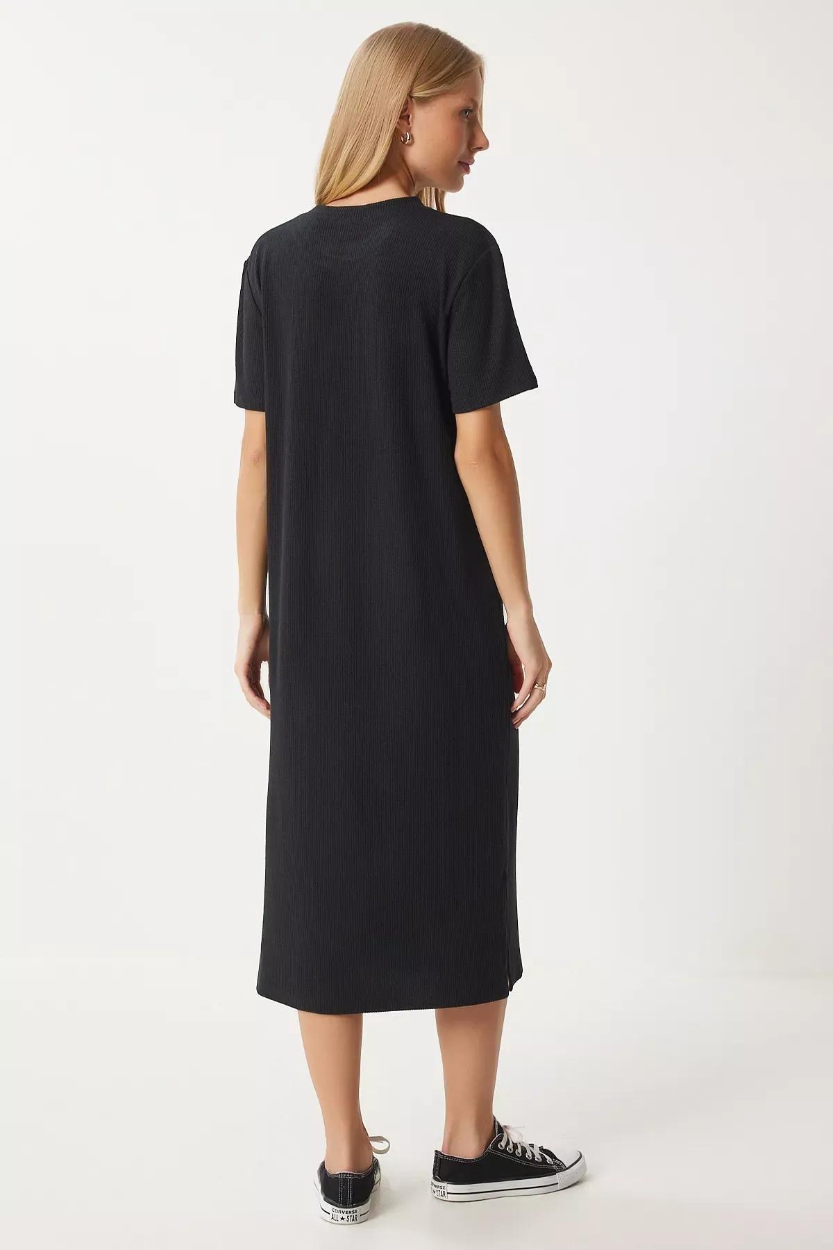 Textured Casual Knitted Dress, BLACK, large image number 4