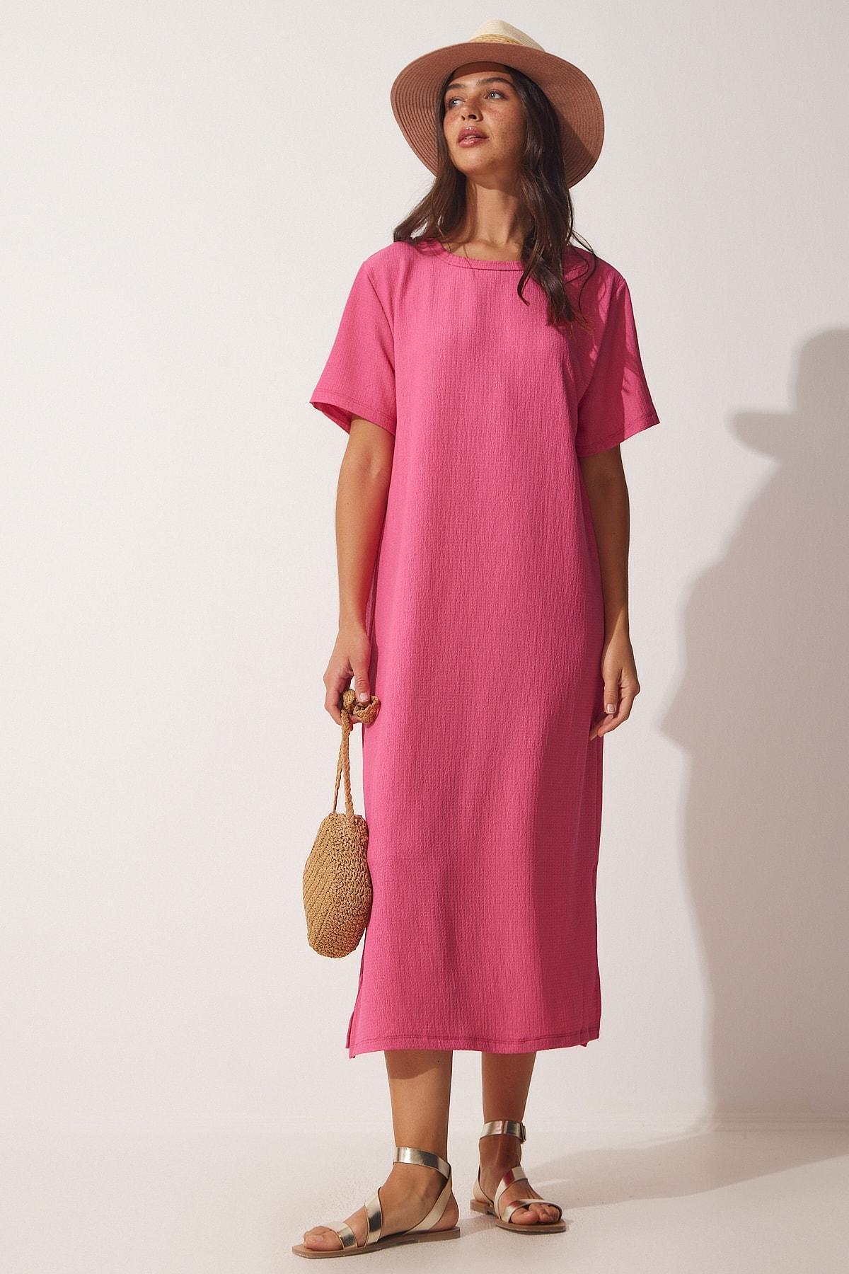 Pink Textured Shift Maxi Dress, , medium