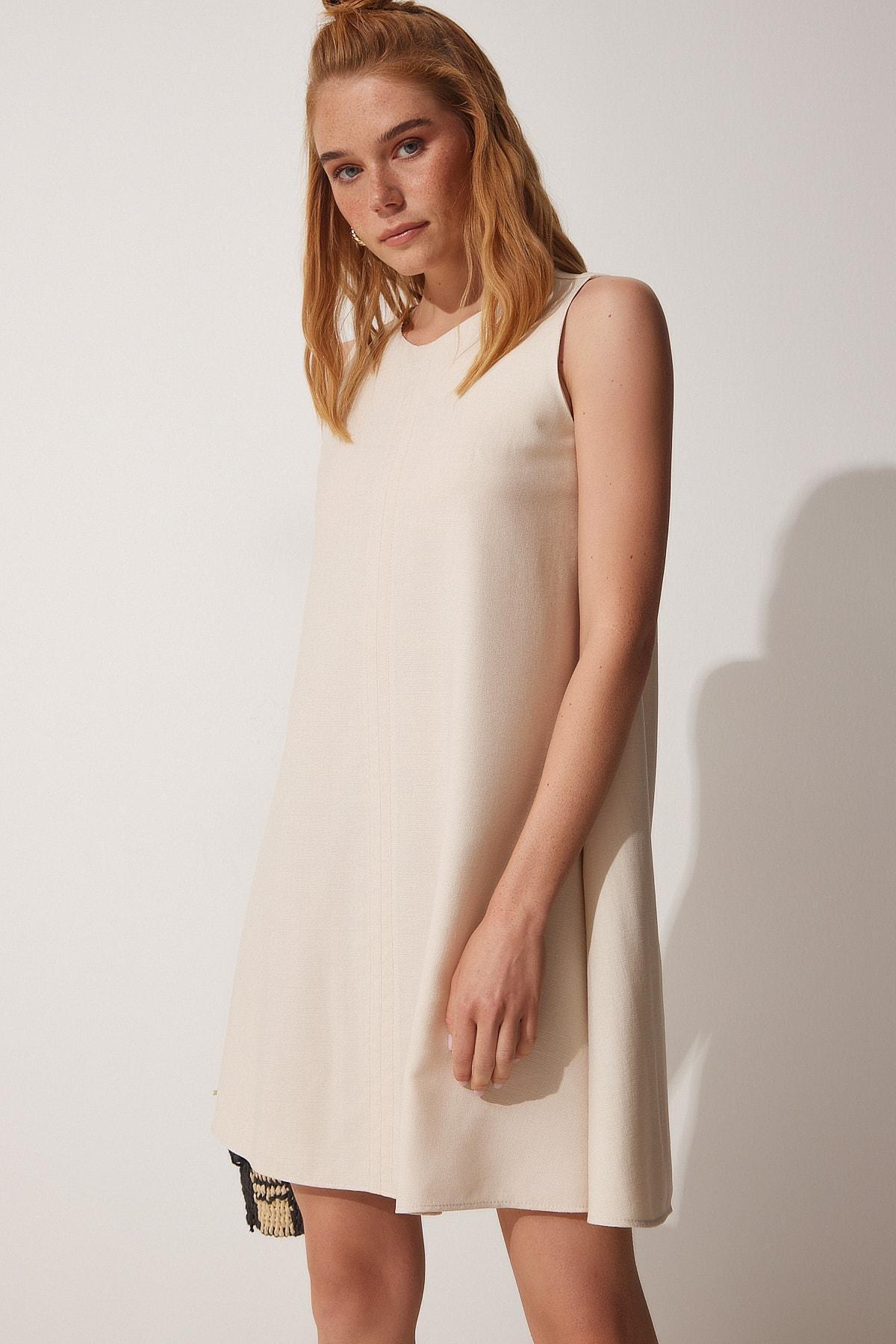 Cream Flowy Summer A-Line Dress, Cream, large image number 3