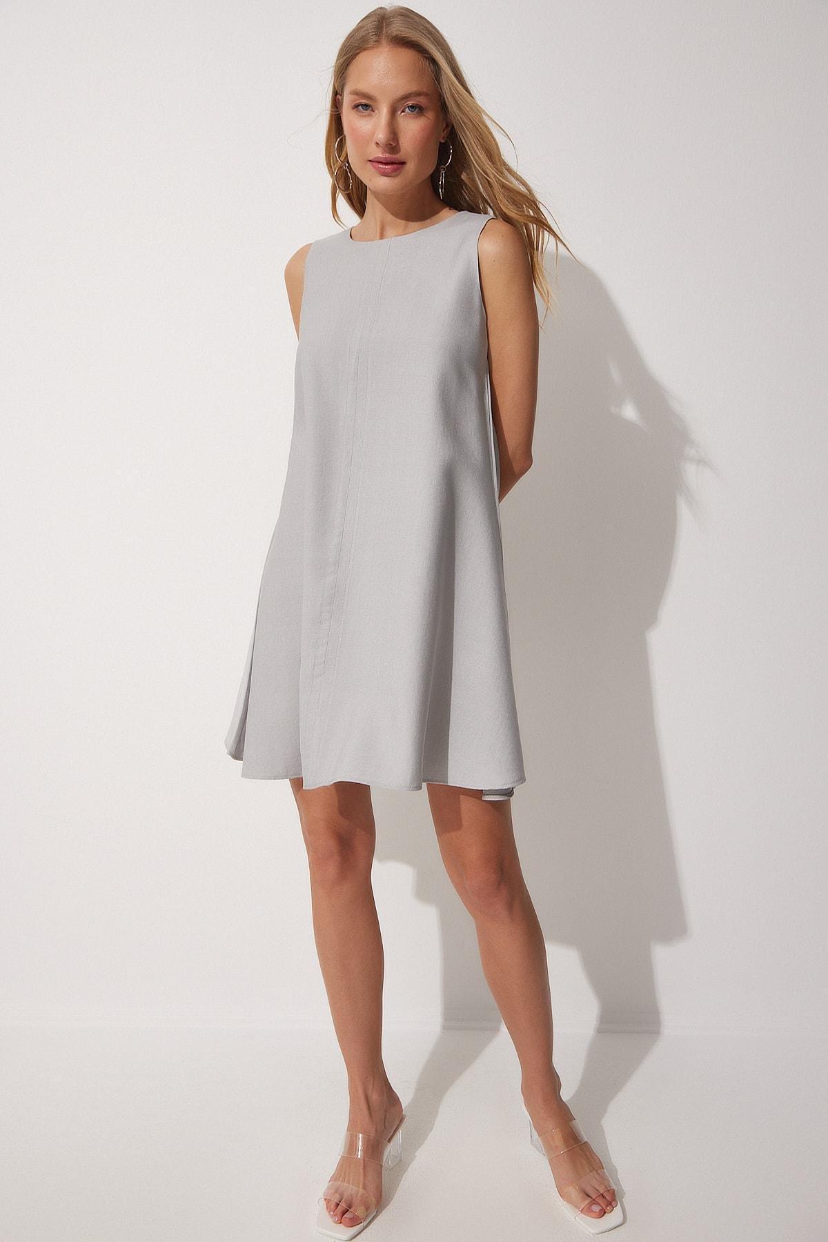 Grey Flowy Summer A-Line Dress, , large image number 0