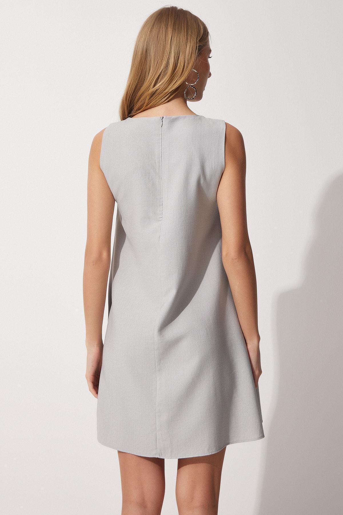 Grey Flowy Summer A-Line Dress, , large image number 1