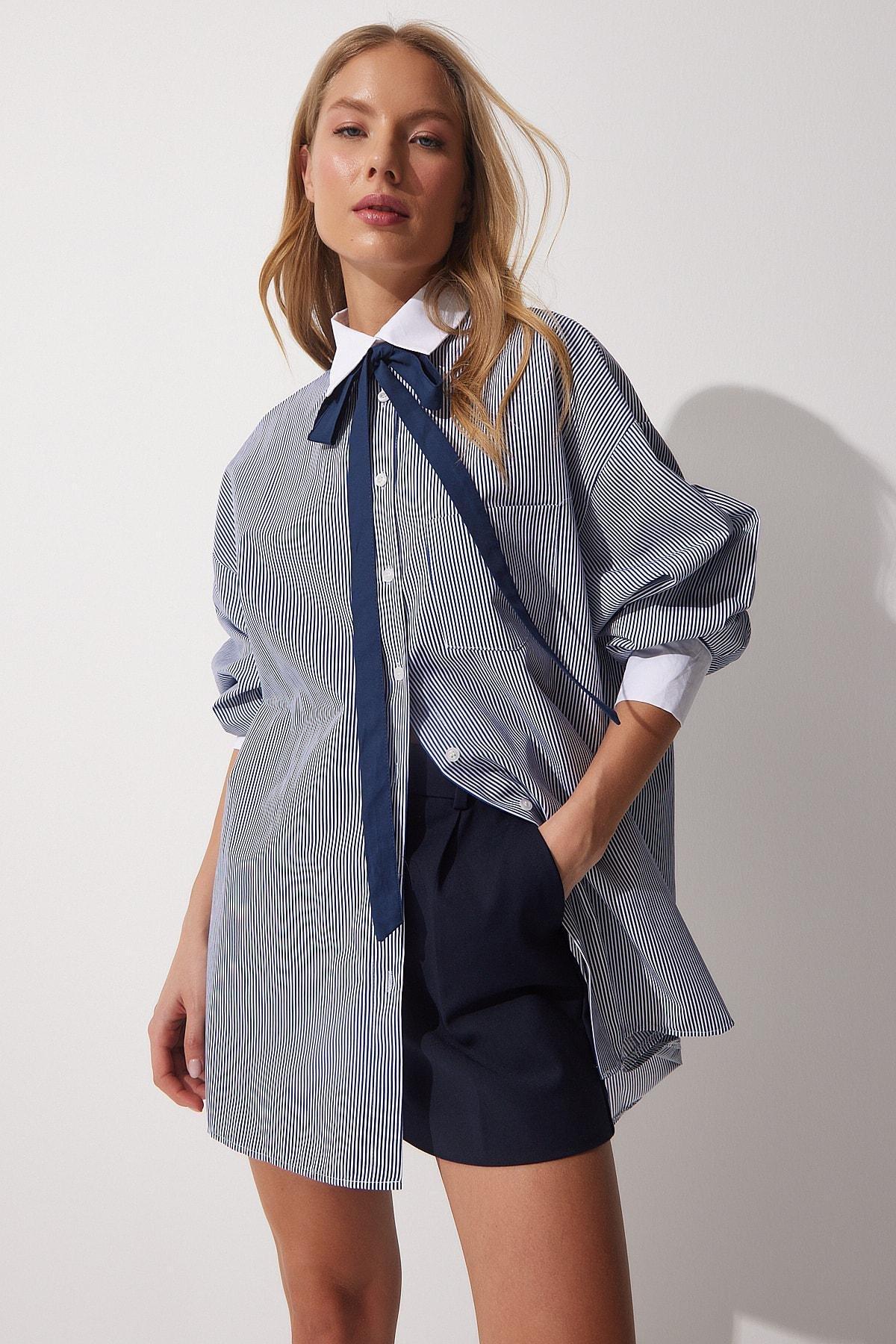 Blue Ruffle Sleeve Cotton Oversize Shirt, , large image number 0