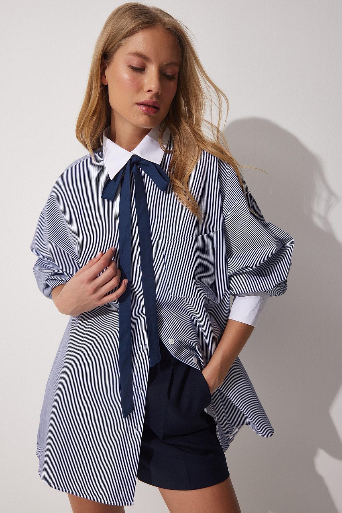 Blue Ruffle Sleeve Cotton Oversize Shirt, , large image number 2