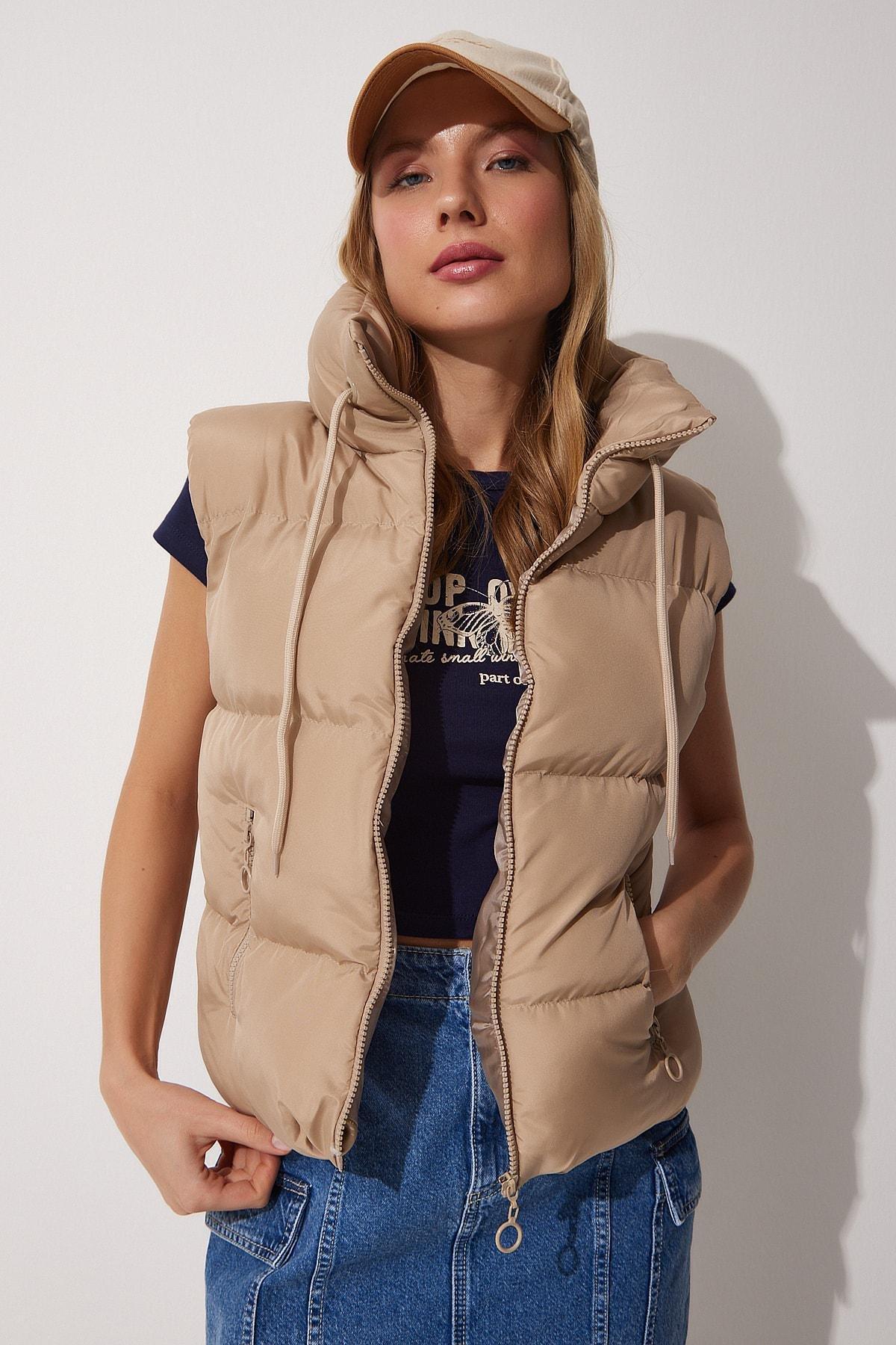 Beige Puffer Vest, , large image number 1