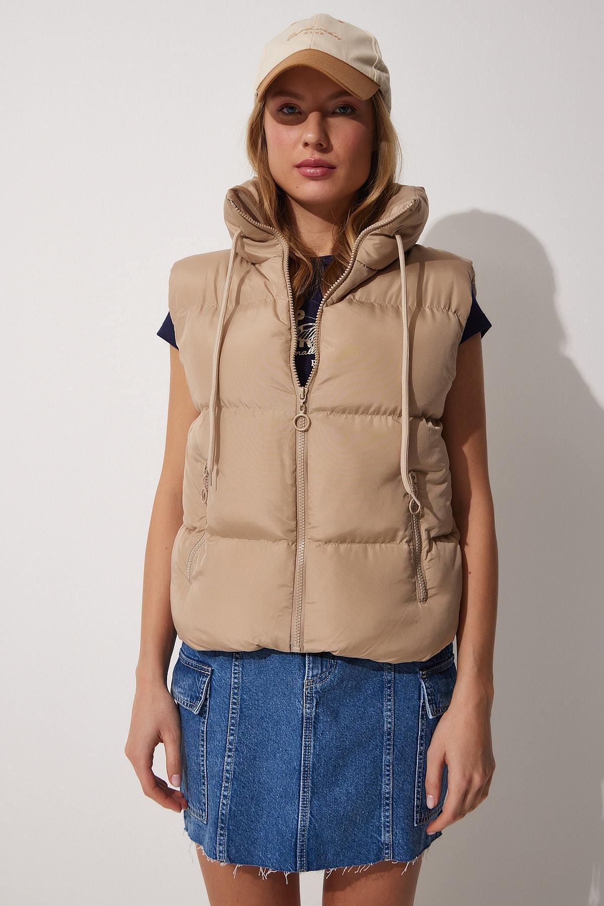 Beige Puffer Vest, , large image number 3