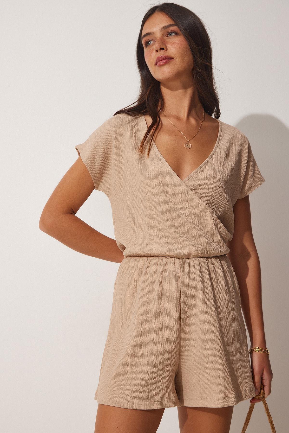 Brown Wrapped Collar Short Co-Ord Set, , large image number 0