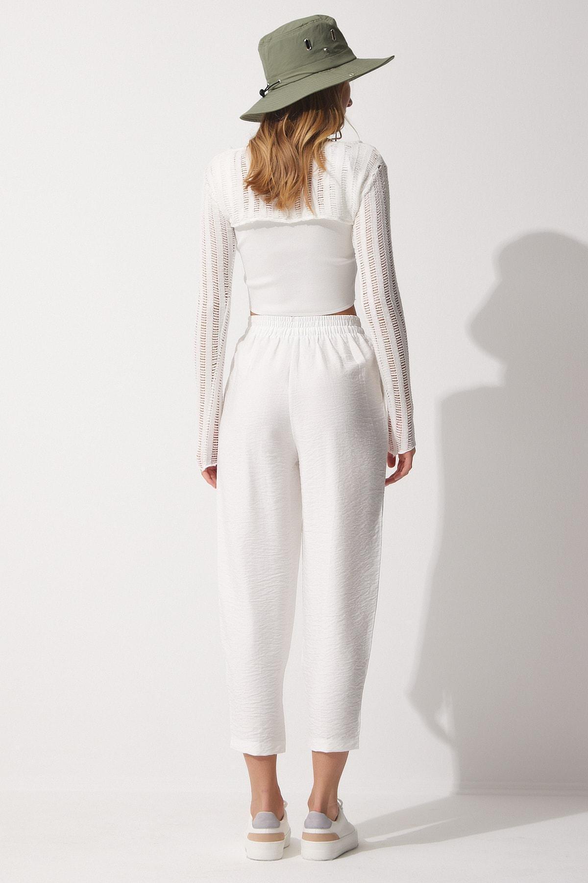 White Linen Carrot Pants, , large image number 4
