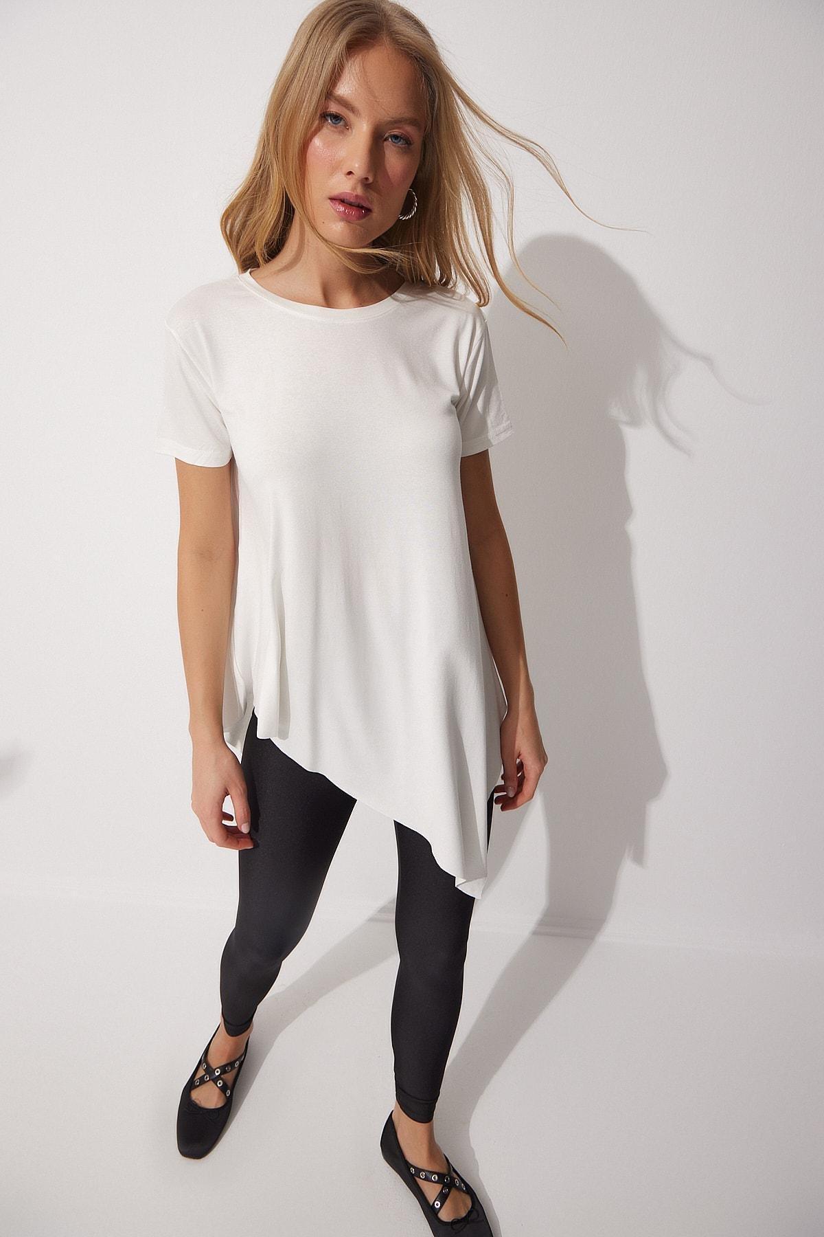 White Asymmetrical Knitted Tunic, , medium