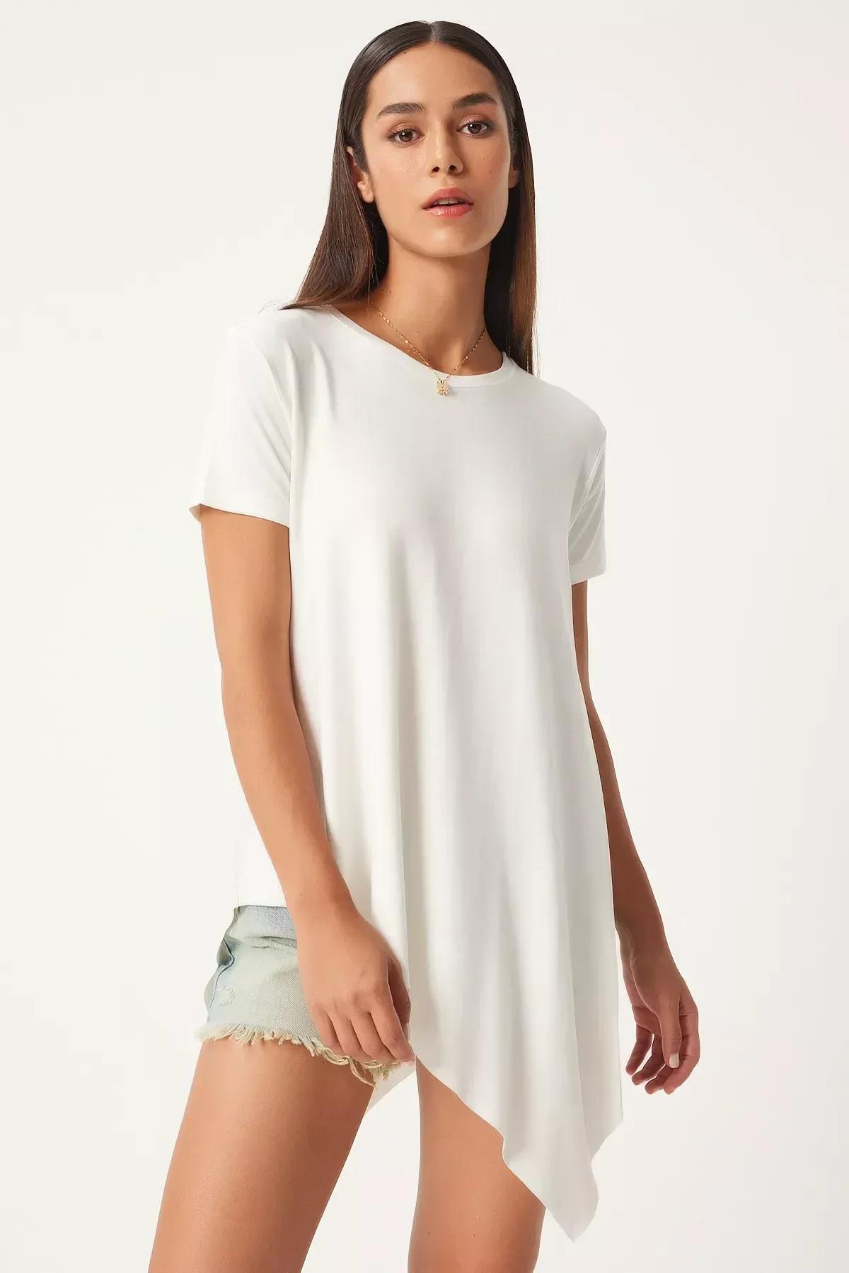 White Asymmetrical Knitted Tunic, White, large image number 1