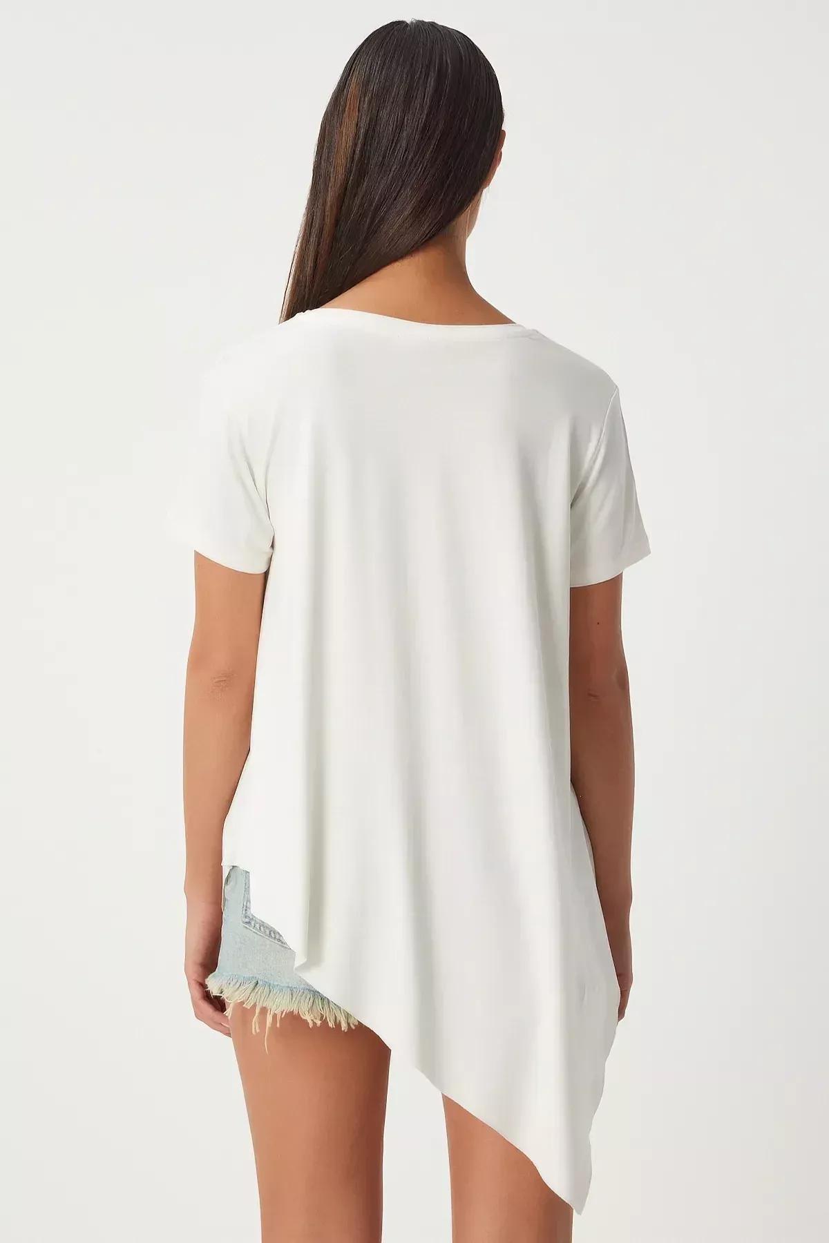 White Asymmetrical Knitted Tunic, White, large image number 3