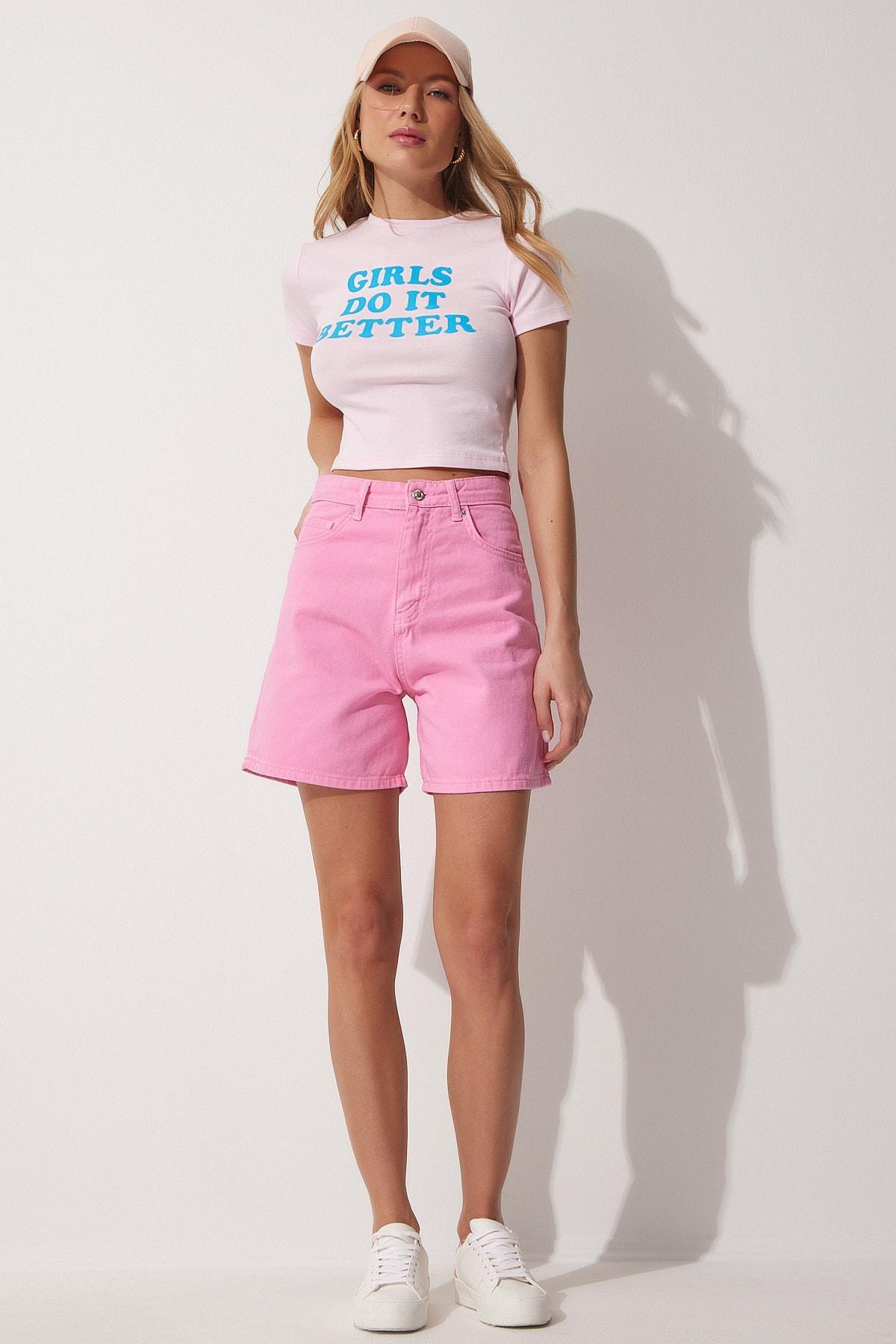 Pink denim hot sale short