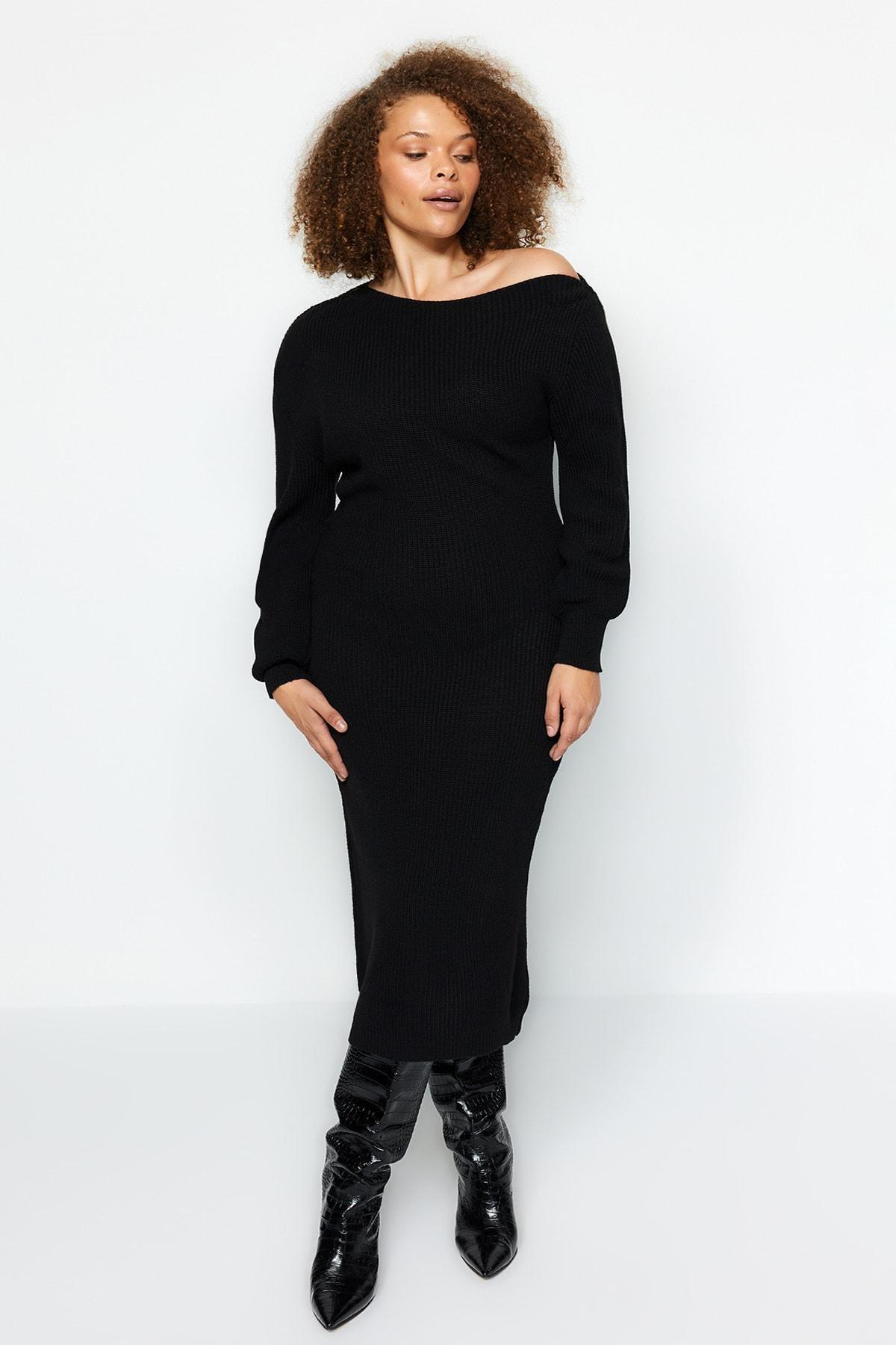 Black Plus Size Asymmetrical Dress, , large image number 0