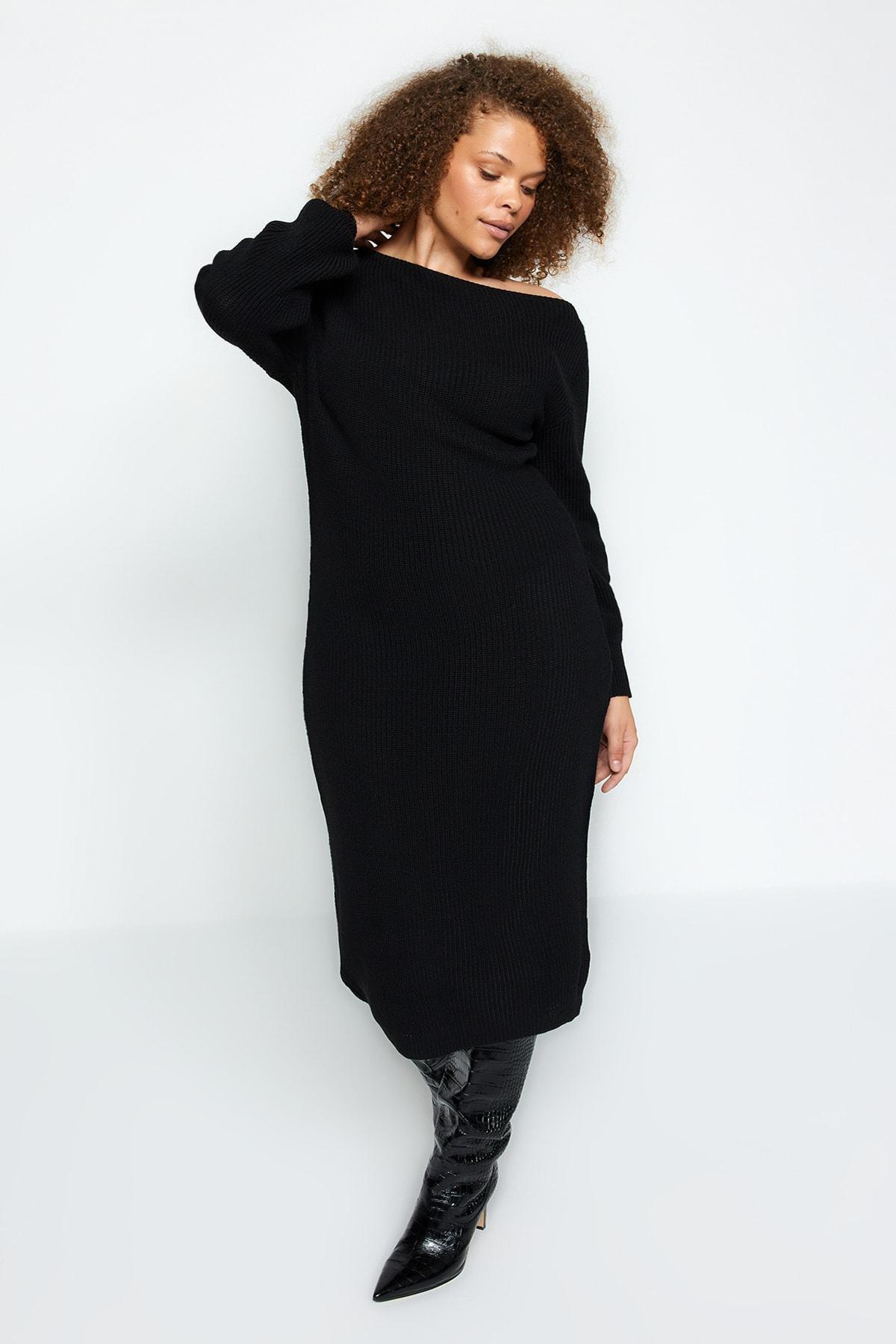 Black Plus Size Asymmetrical Dress, , large image number 1