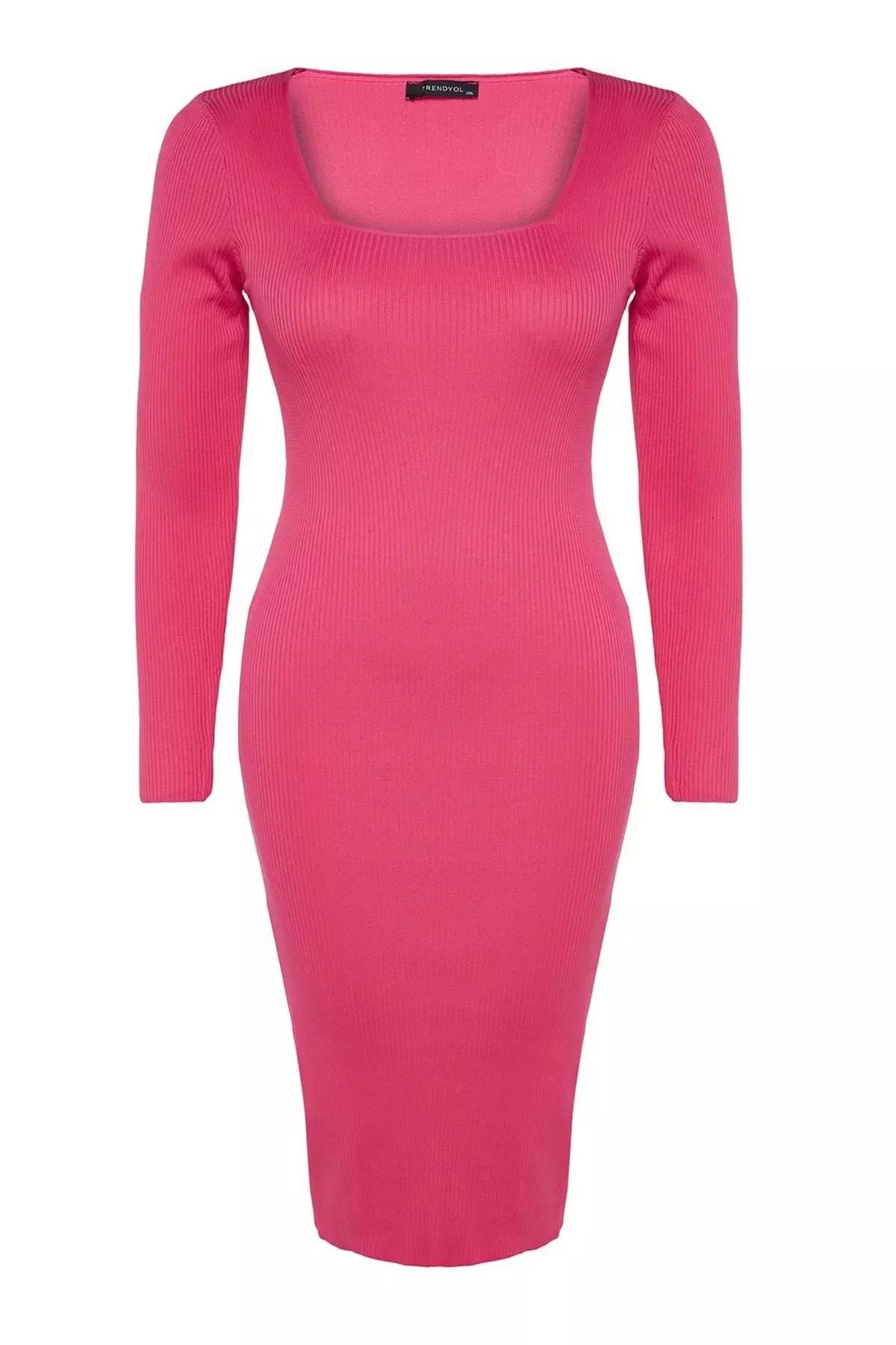 Pink Bodycon Plus Size Dress, Fuchsia, large image number 5